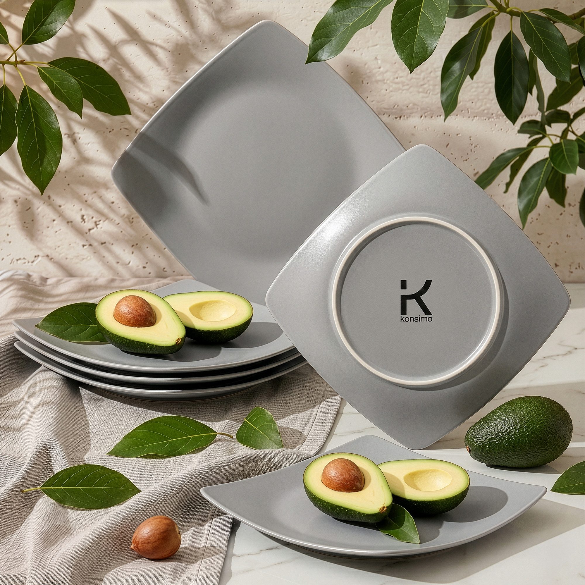 KONSIMO® Teller-Set EPIRI Geschirrset Dessertteller 6 Personen, hergestellt in der EU (6-tlg), 6 Personen, Keramik, quadratisch, Spulmachinen- und Mikrowellengeeignet