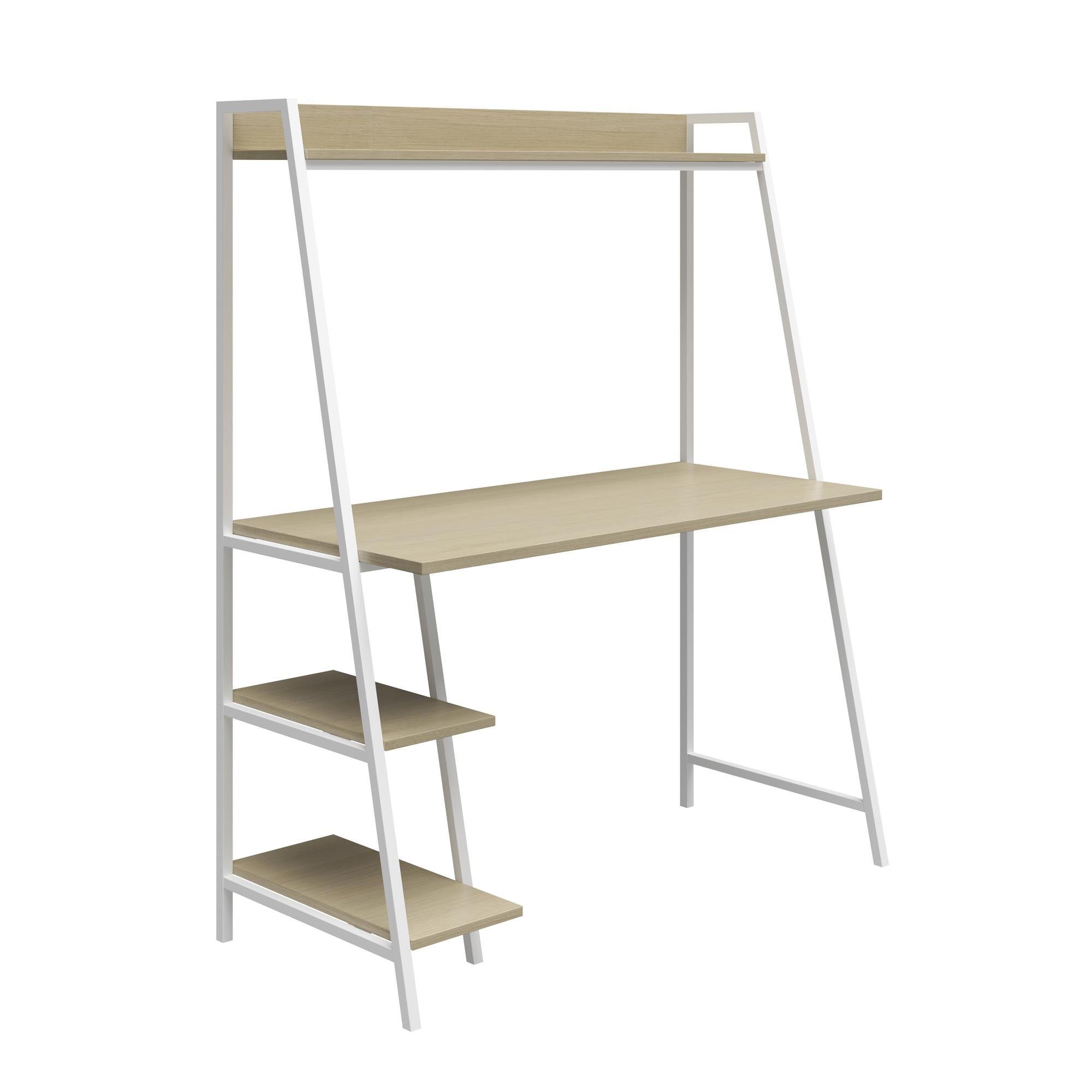 loft24 Schreibtisch Bushwick, Leiter Schreibtisch aus Holzwerkstoff mit Metallgestell eiche | weiß | eiche