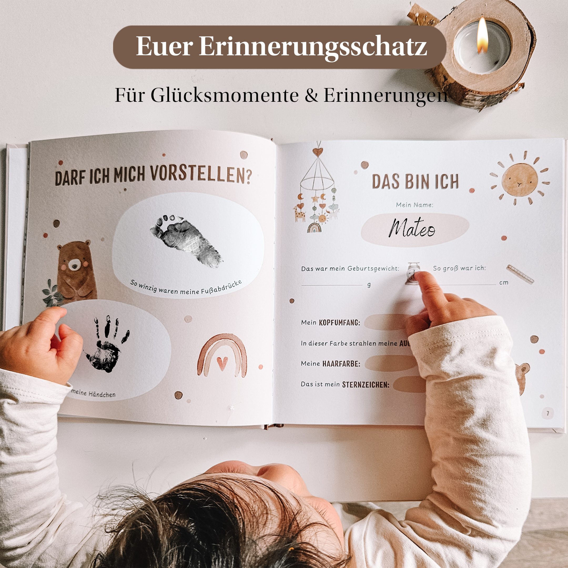 Eulentaler Tagebuch I Mein erstes Jahr Babyalbum I Von Pädagogen gestaltet im süßen Boho Stil, mit handgemalte Illustrationen & allen Meilensteinen