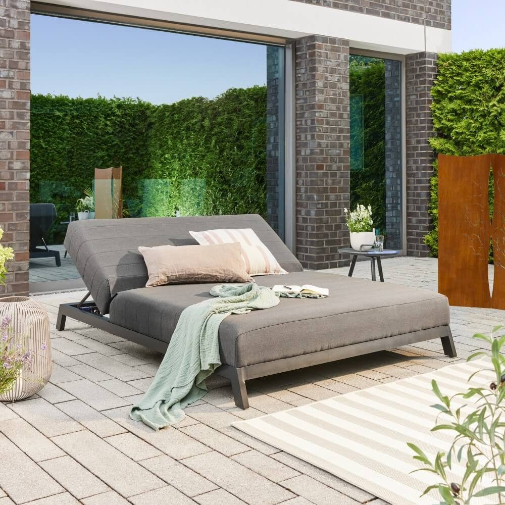 HOME DELUXE Gartenliege Sonnenliege VALENCIA - 203 x 144 x 38 cm, verstellbare Rückenlehne, Doppelliege für den Außenbereich