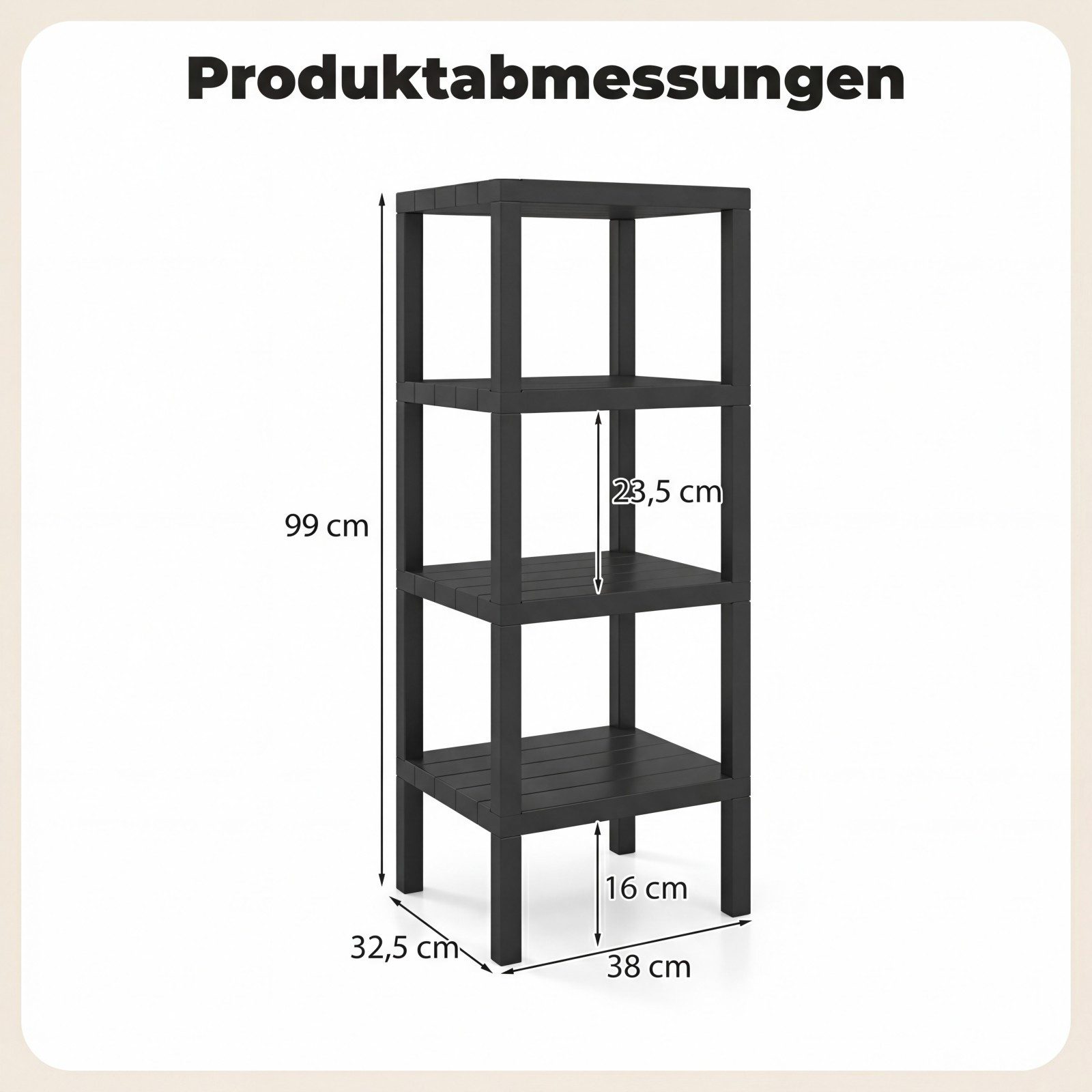COSTWAY Badregal stehend schmal Standregal Kunststoff, 4 stufig 38x32,5x99cm – Bild 5 von 5