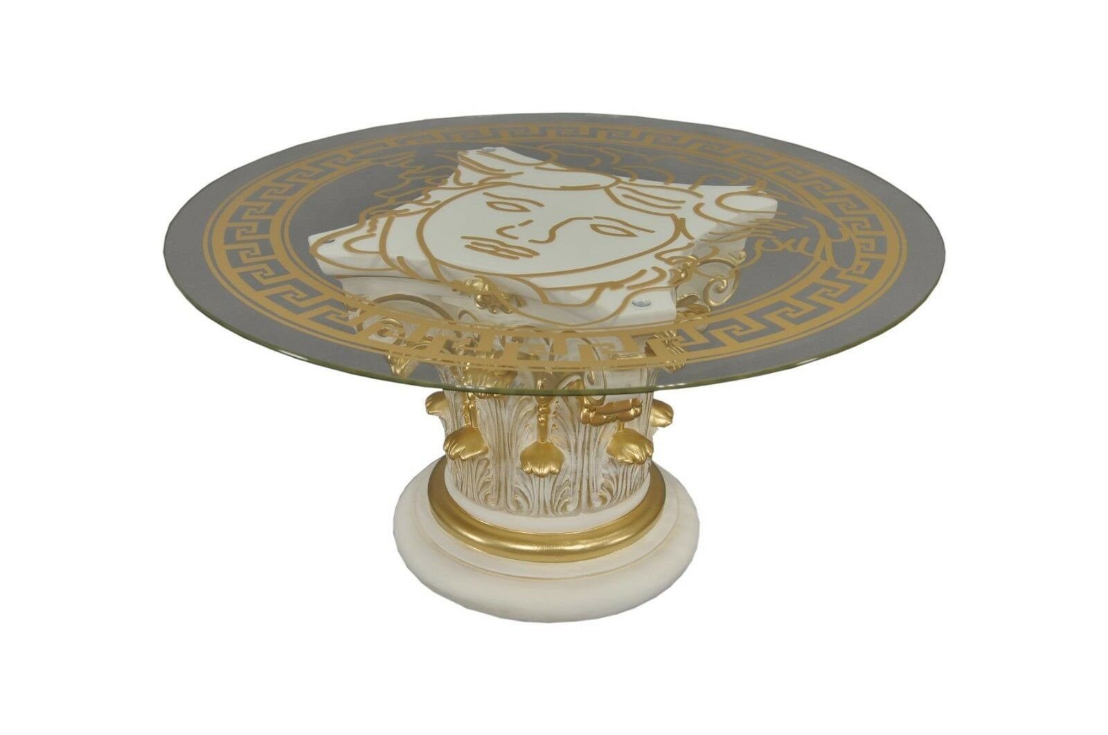Steinmöbel Wohnzimmertisch Antikes Runder Glastisch Couchtisch Couchtisch Creme Gold Wohndesign