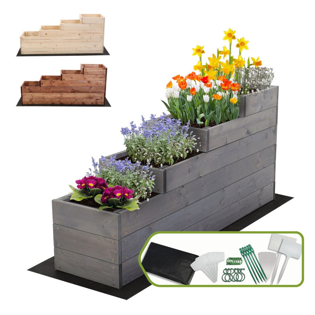 Modo24 Hochbeet ZP07 Kräuterbeet Pflanzbeet Holz Stufen Treppe Höhe 54 cm (FSC-Holz Gartenbeet Holz Garten viele Größen bis 120 cm und 4 Farben)