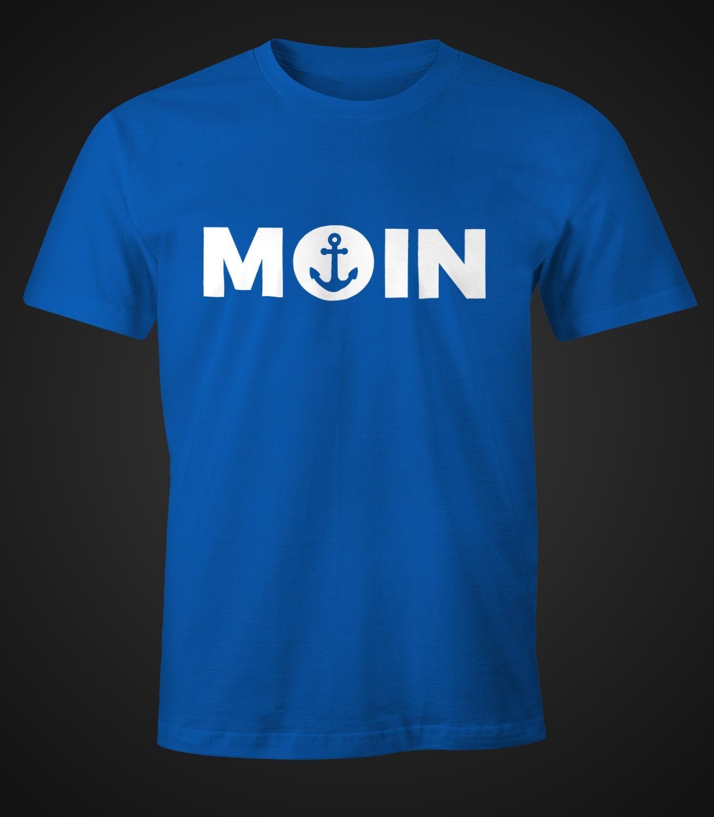 Shirt MoonWorks mit Moonworks® Print T-Shirt Moin blau mit Anker Print-Shirt Cooles Herren