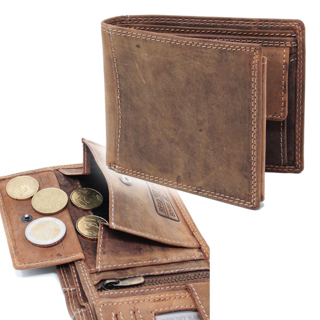 SHG Geldbörse ◊ Herren Börse Lederbörse mit Schutz RFID, Brieftasche Leder Münzfach Geldbeutel Portemonnaie RFID