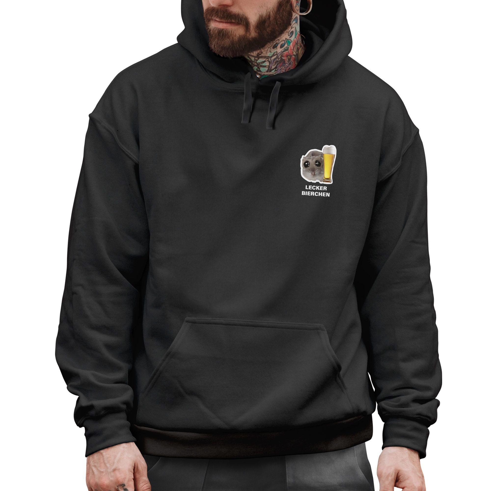 MoonWorks Hoodie Hoodie Herren für das Oktoberfest Lecker Bierchen Sad Hamster Ersatz