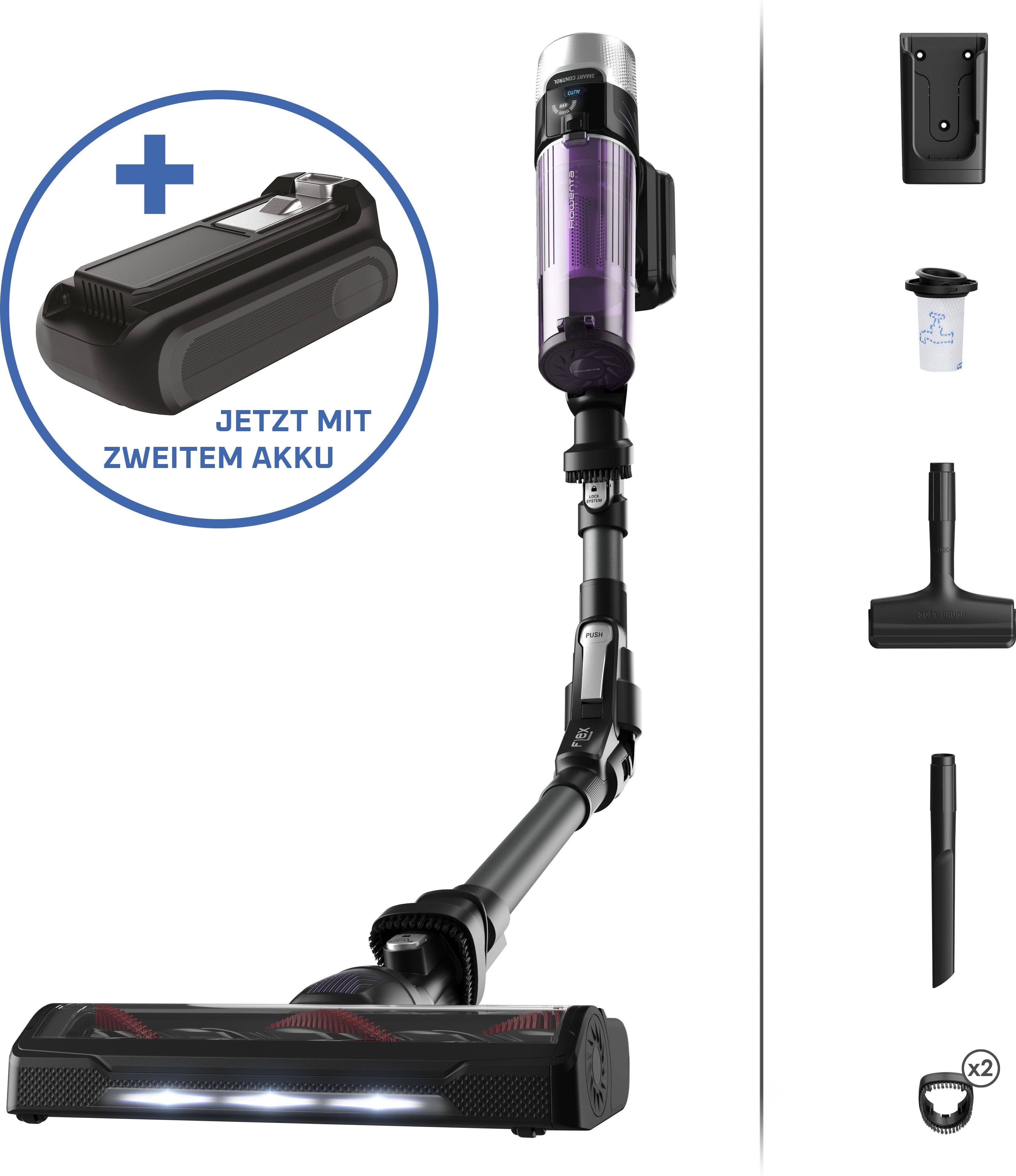 Rowenta Akku-Hand-und Stielstaubsauger RH203A X-Force Flex 9.60 Allergy, 250 W, beutellos, kabellos, hohes Fassungsvermögen, Flex-Gelenk, lange Betriebsdauer