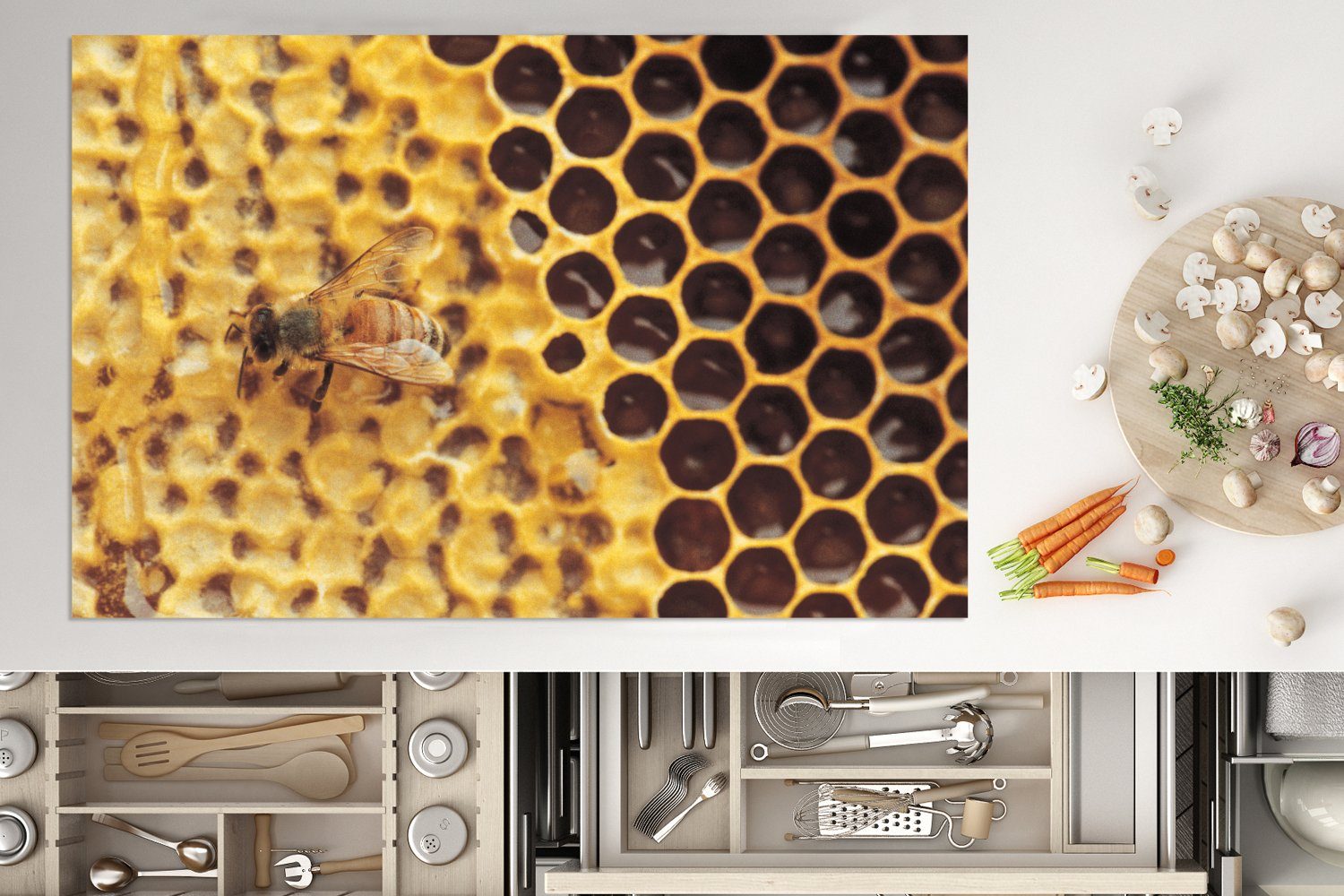 Ceranfeldabdeckung MuchoWow Biene, küche, tlg), Vinyl, Honigwabe die cm, für 81x52 und (1 Induktionskochfeld Schutz Herdblende-/Abdeckplatte