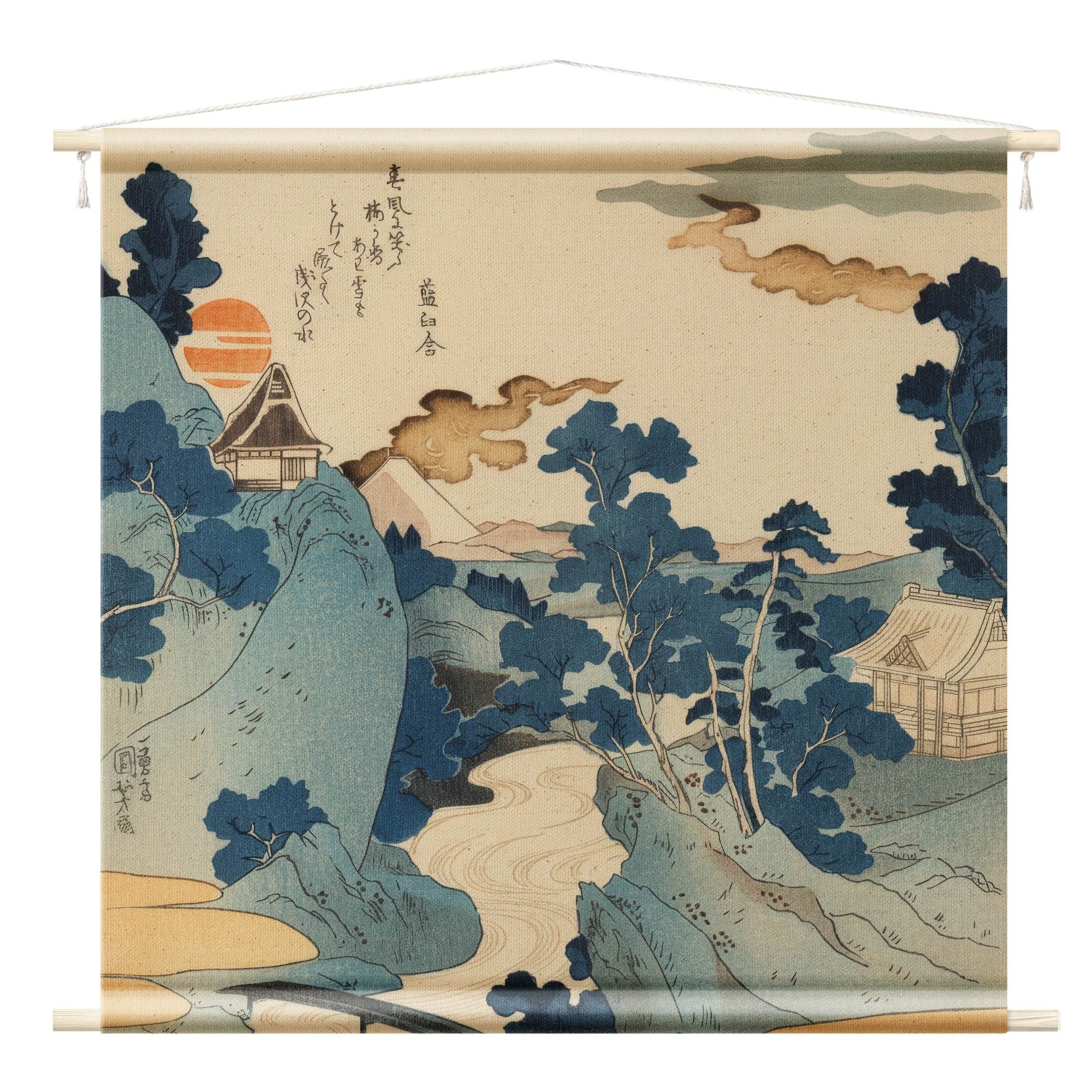 Bilderdepot24 Wandteppich modern Vintage Orientalisch blau, quadratisch, Höhe: 2.6 mm, großes Wandbild aus Natur-Baumwolle Wandbehang Stoffbild Tuch Wollseil