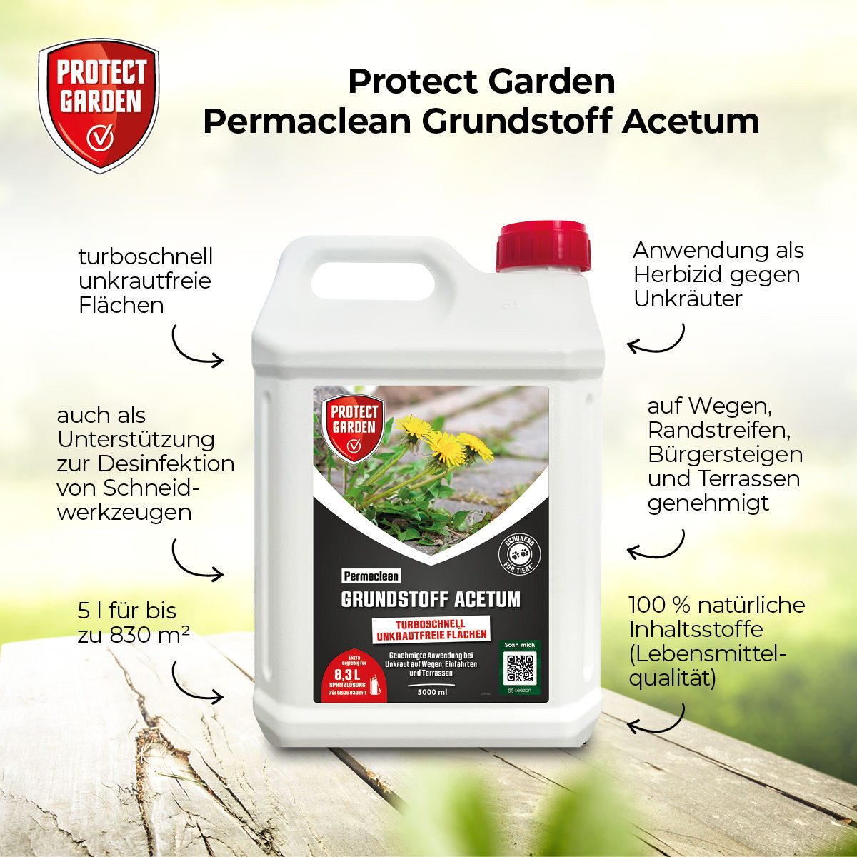 Protect Garden Unkrautbekämpfungsmittel Permaclean Grundstoff Acetum, 5 Liter, 5000 ml