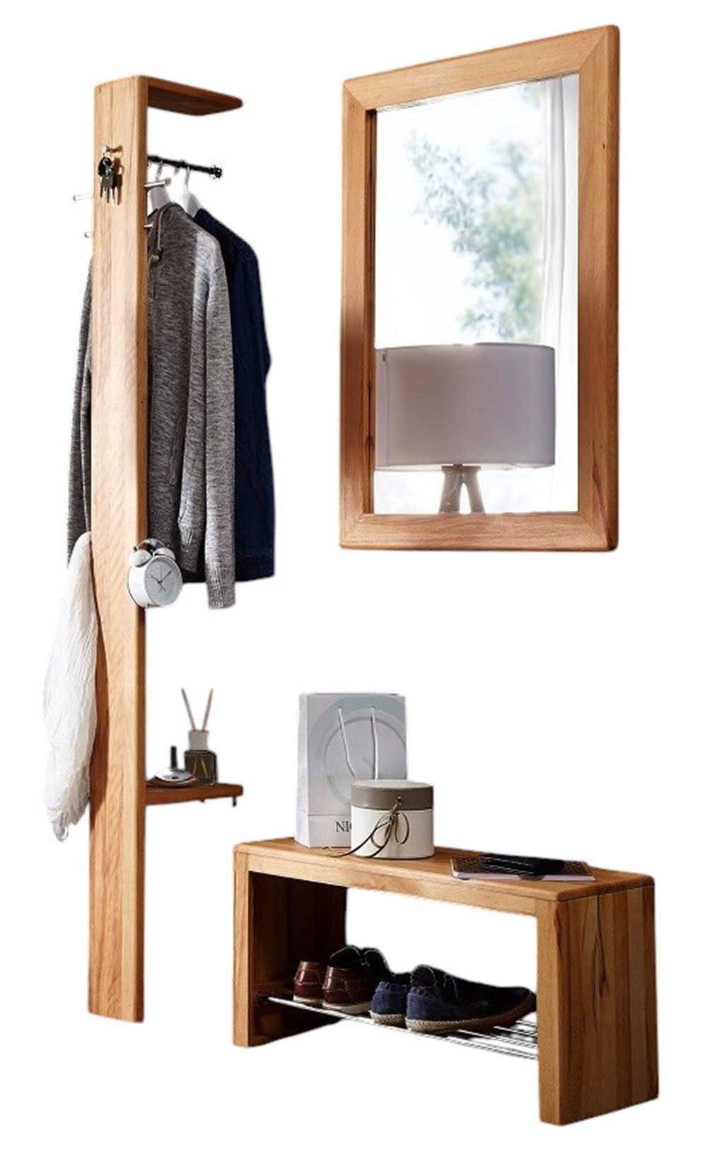 Main Möbel Garderoben-Set Garderobenkombination 3-tlg. 'Bayreuth V' Kernbuche massiv, (3-St)