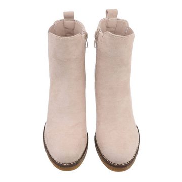 Ital-Design Damen Freizeit High-Heel-Stiefelette Blockabsatz High-Heel Stiefeletten in Beige