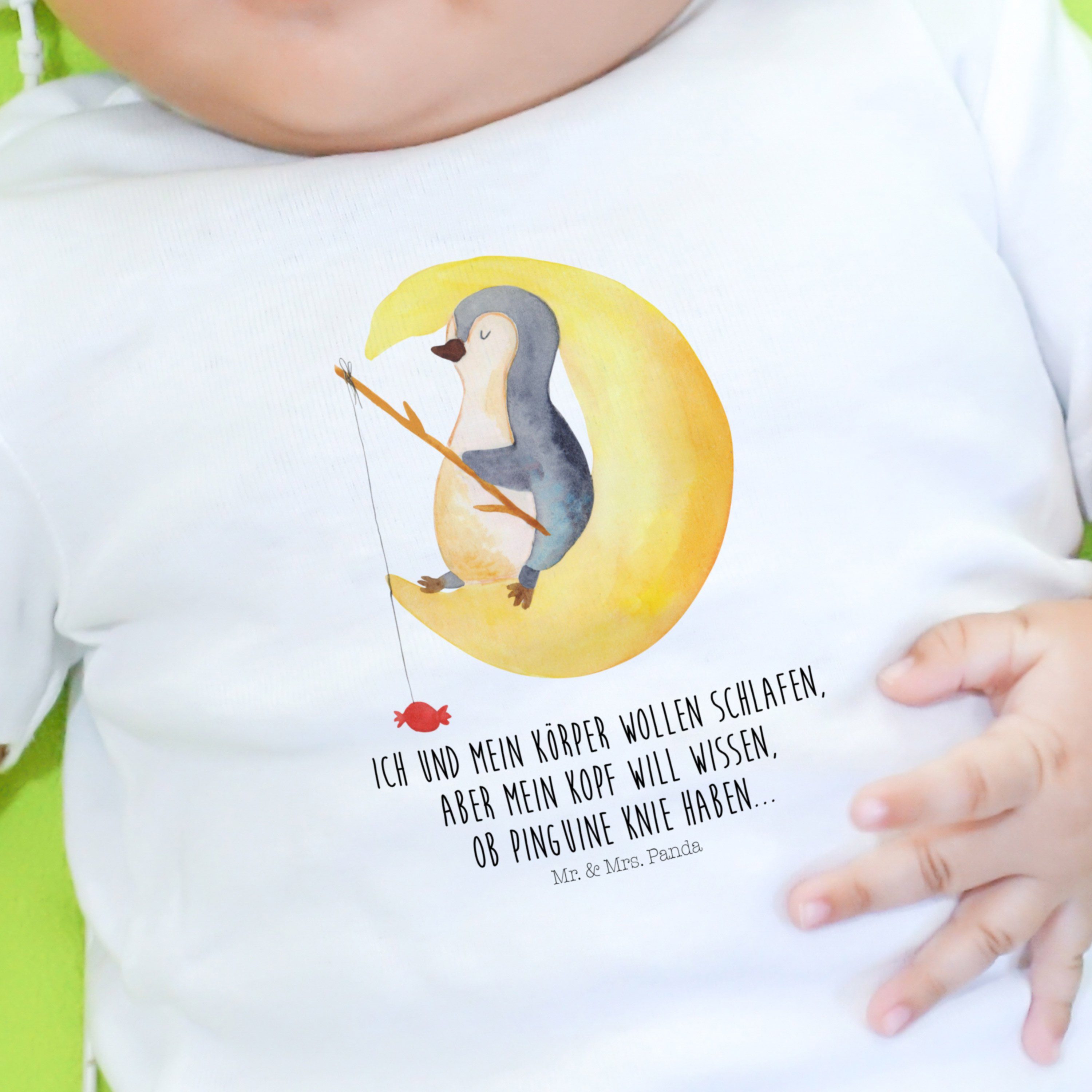 E (1-tlg) Pinguin & - - Spruch, Jungen, Strampler Mr. Weiß Geschenk, Mond Panda Langarmshirt, Baby, Mrs.