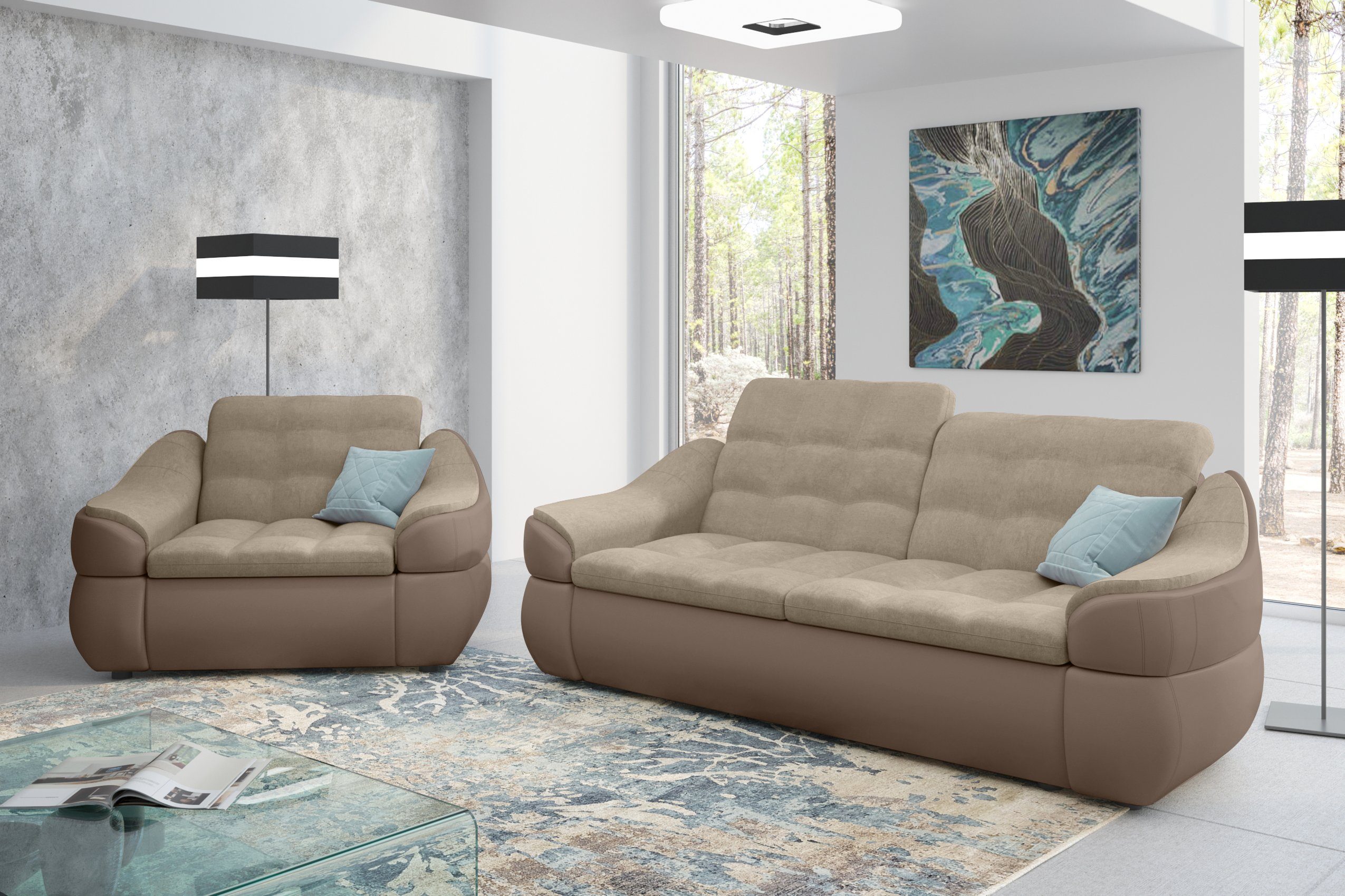 made Modern (2-tlg), und Alisa, bestehend Polstergarnitur Design, Sessel, aus in Europa 2-Sitzer Stylefy (Set Sofa
