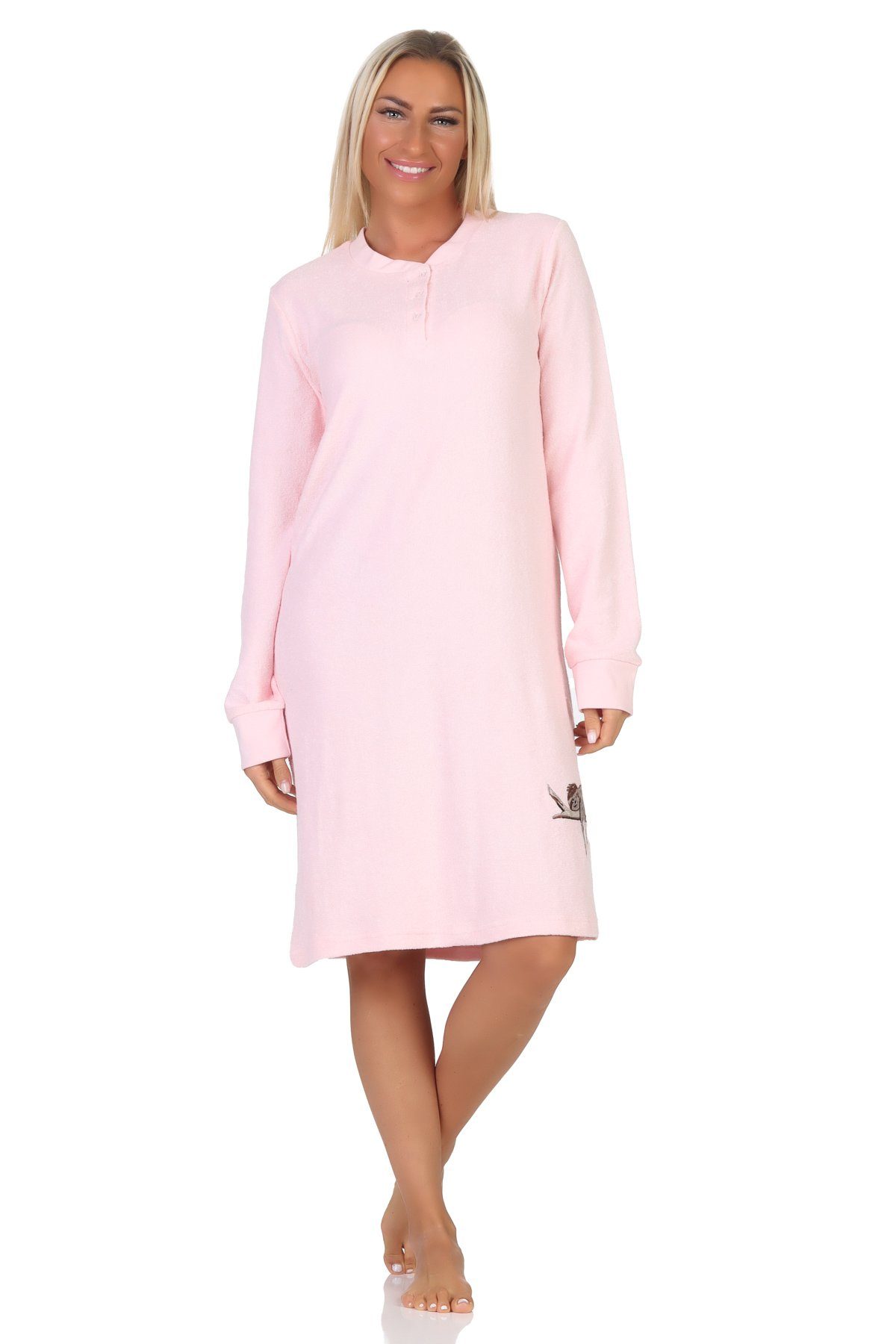 Normann Damen langarm Tiermotiv Nachthemd Nachthemd Katze - Frottee süsses Faultier rosa