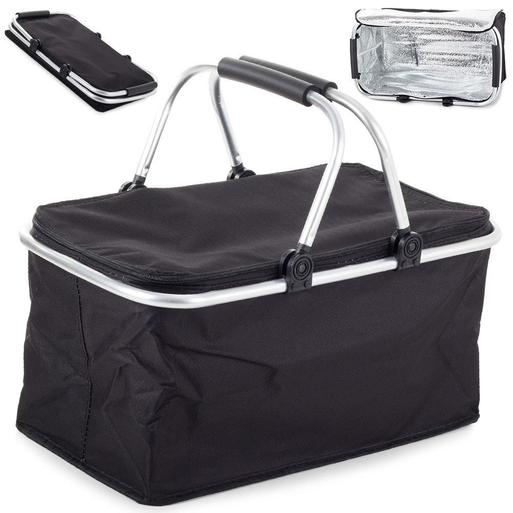 emeco Picknicktasche Alu Einkaufskorb Faltbar Picknick Korb Shoper Thermo-Picknickkorb Schw