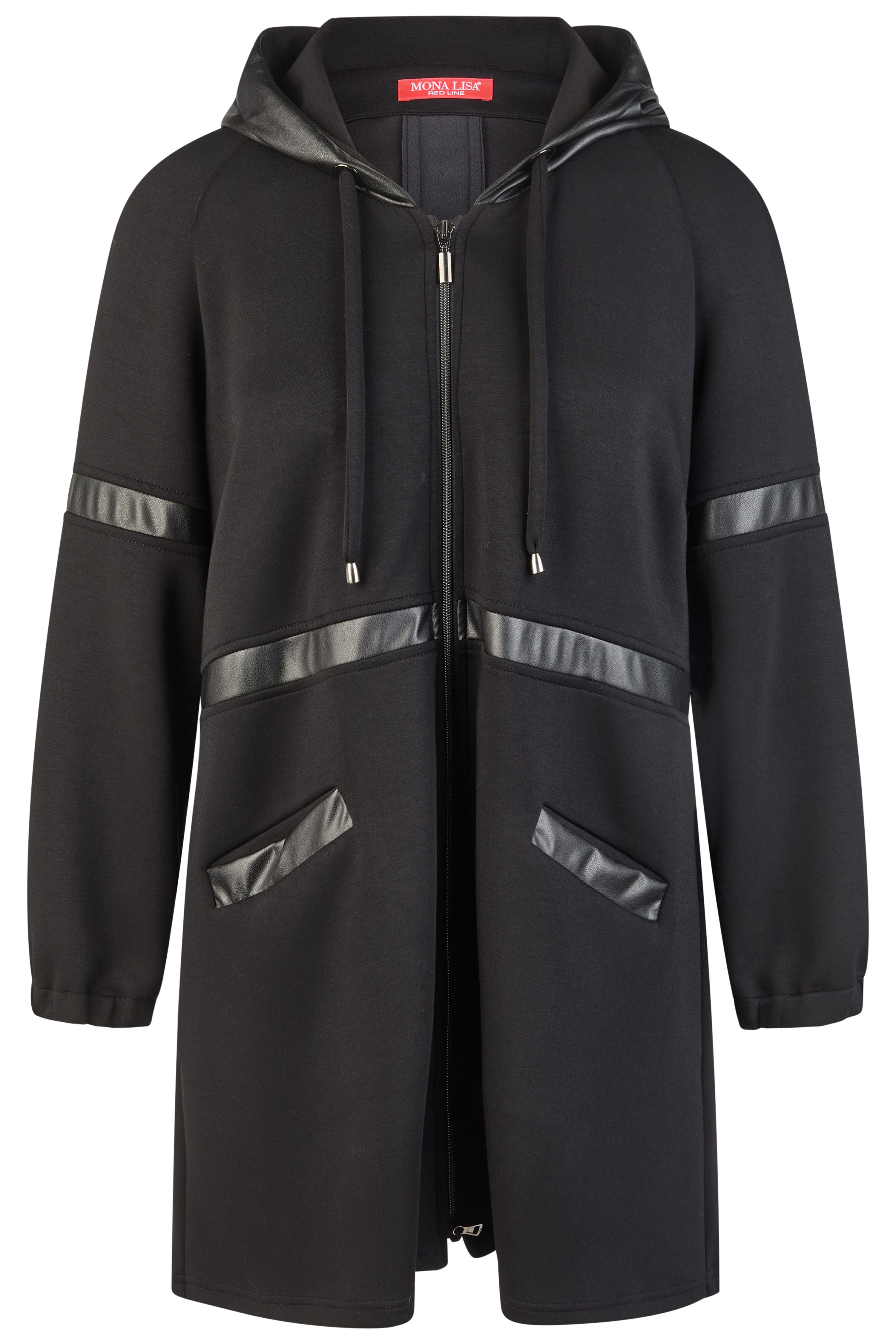 Mona Lisa REDLINE Langjacke Große Größen Edle Longjacke mit Besatz in Lederoptik