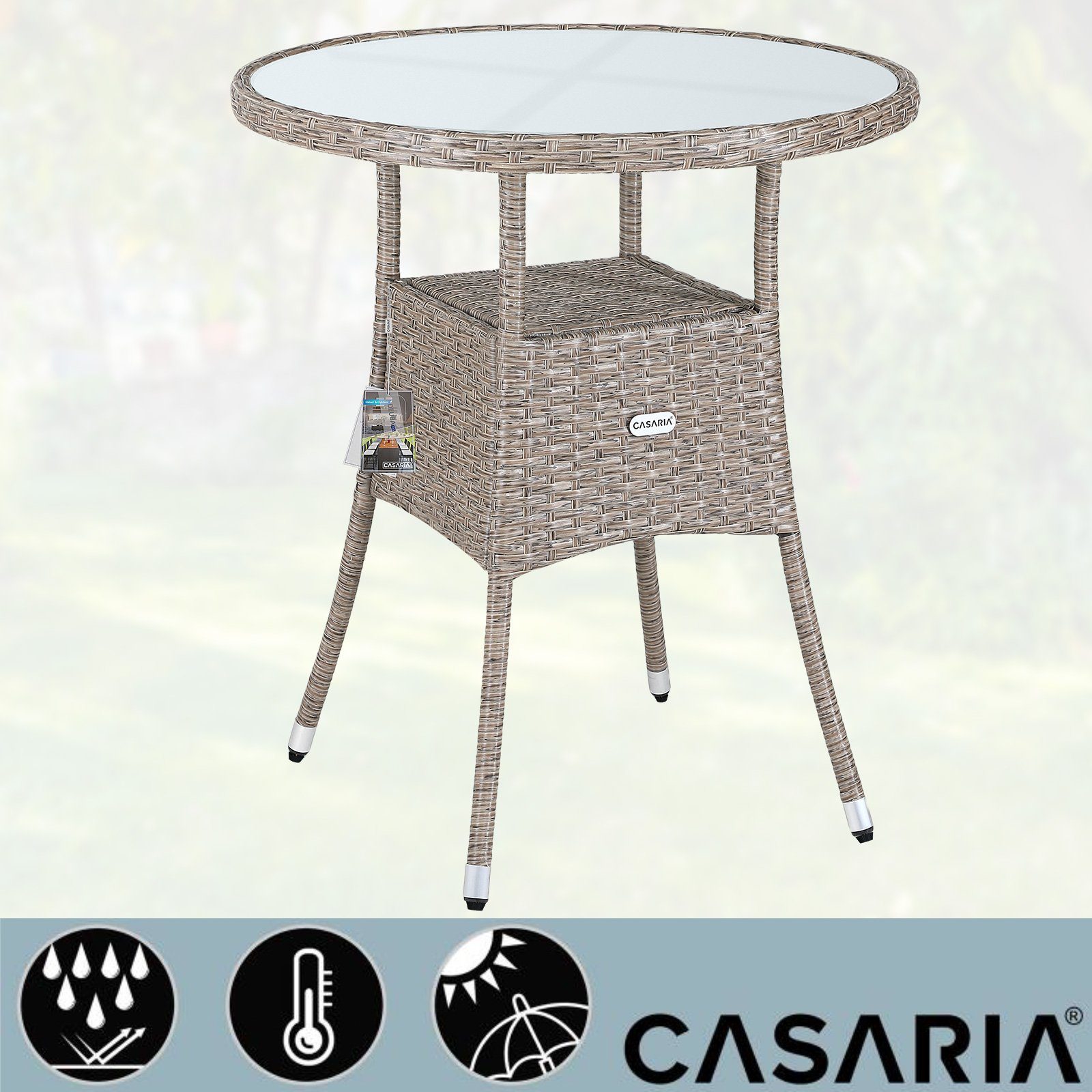 Casaria Gartentisch, Polyrattan Rund Glas Höhenverstellbar 80kg Belastbarke günstig online kaufen