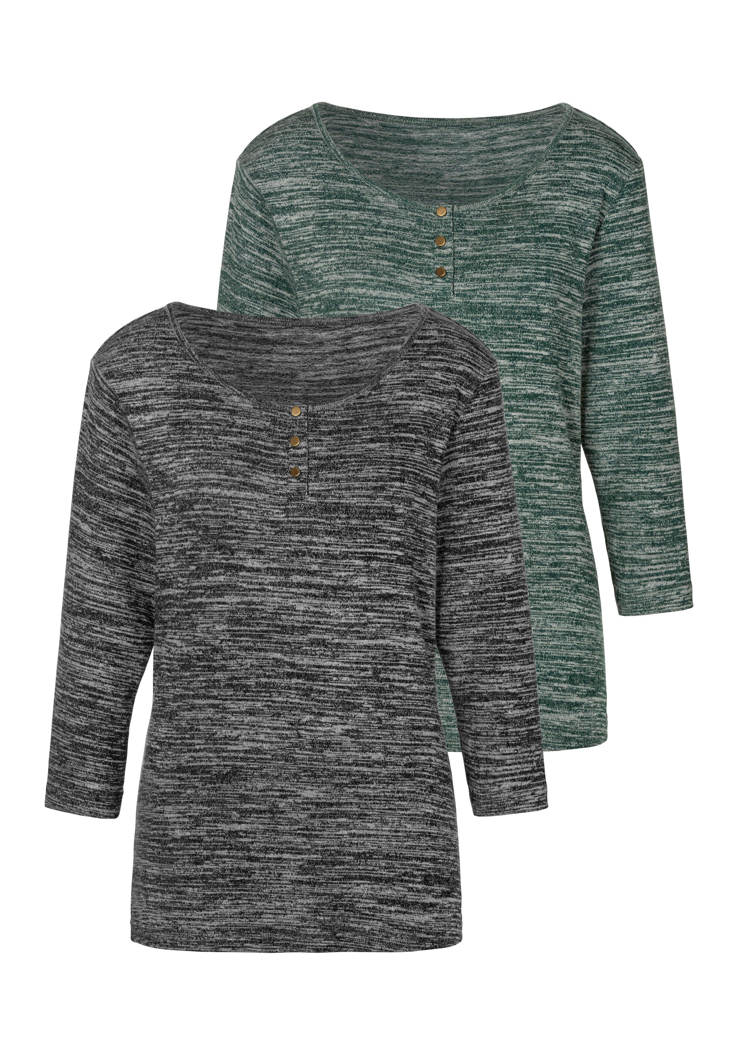 LASCANA 3/4-Arm-Shirt mit goldfarbenen Knöpfen (2er-Pack) günstig online kaufen