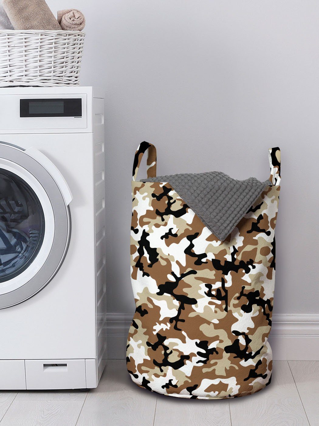 Abakuhaus Wäschesäckchen Wäschekorb mit Griffen Abstrakt Shades für Stil Camo Waschsalons, Kordelzugverschluss
