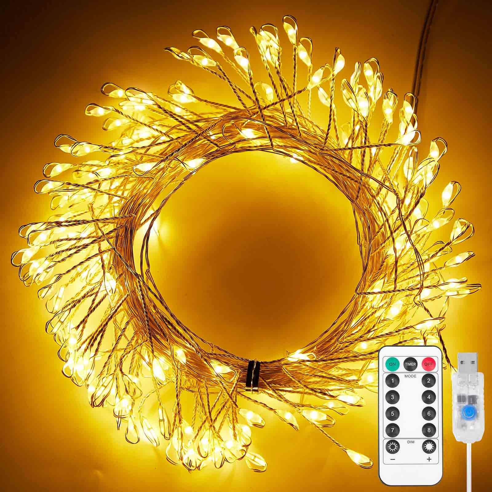 Rosnek LED-Lichterkette 3M/6M, dimmbar, wasserdicht, für Weihnachten Hochzeit Party, Fernbedienung, USB, Timer, Garten Fest Deko Warmweiß