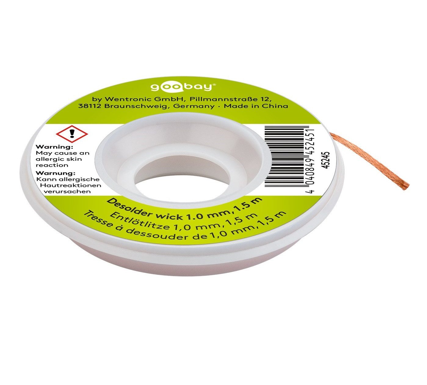 Goobay Goobay 45245 Entlötlitze 1mm reines Kupfer Entlötdraht zur Lötzinn SAT-Kabel