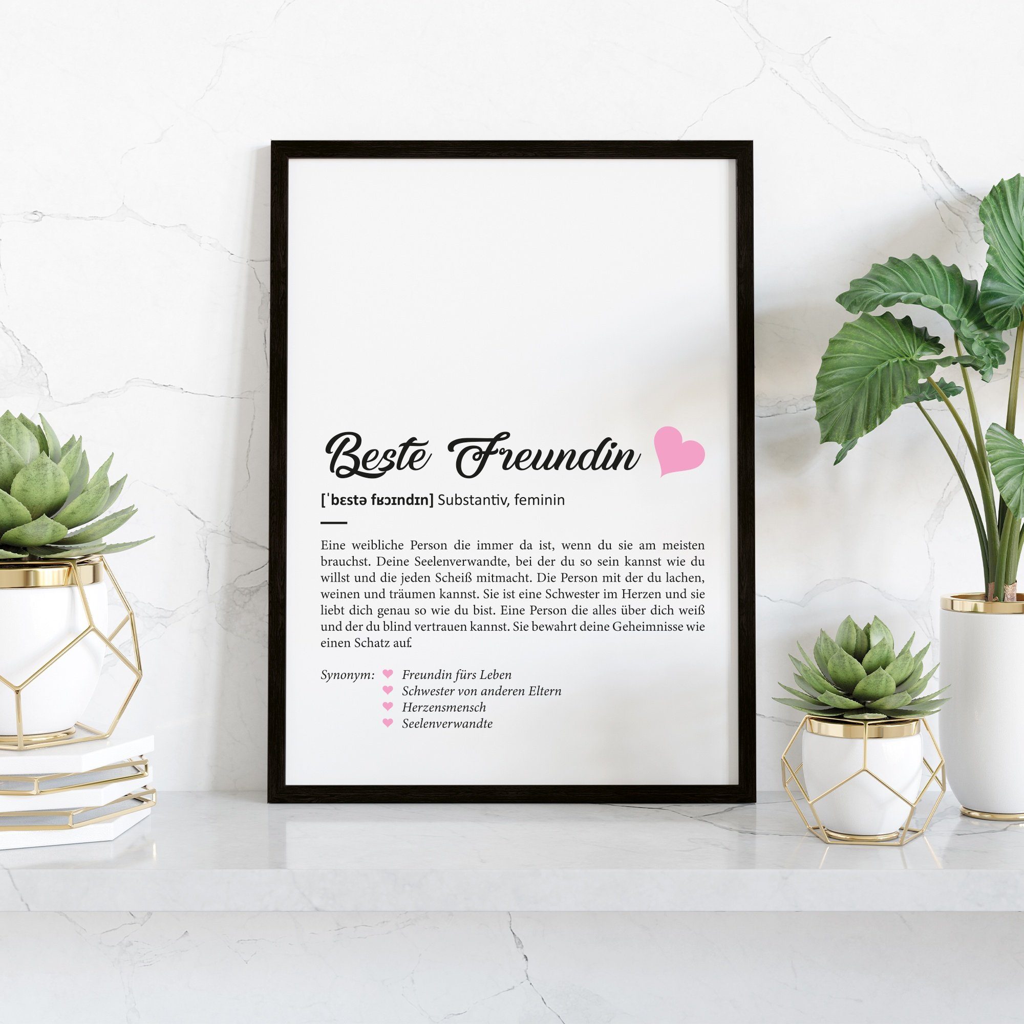 GRAVURZEILE Poster Definition Poster, Kunstdrucke auf DIN A4 Foto-Papier, Beste Freundin Geschenk, Liebevolle Worterklärung im Duden-Format - Mit Rahmen
