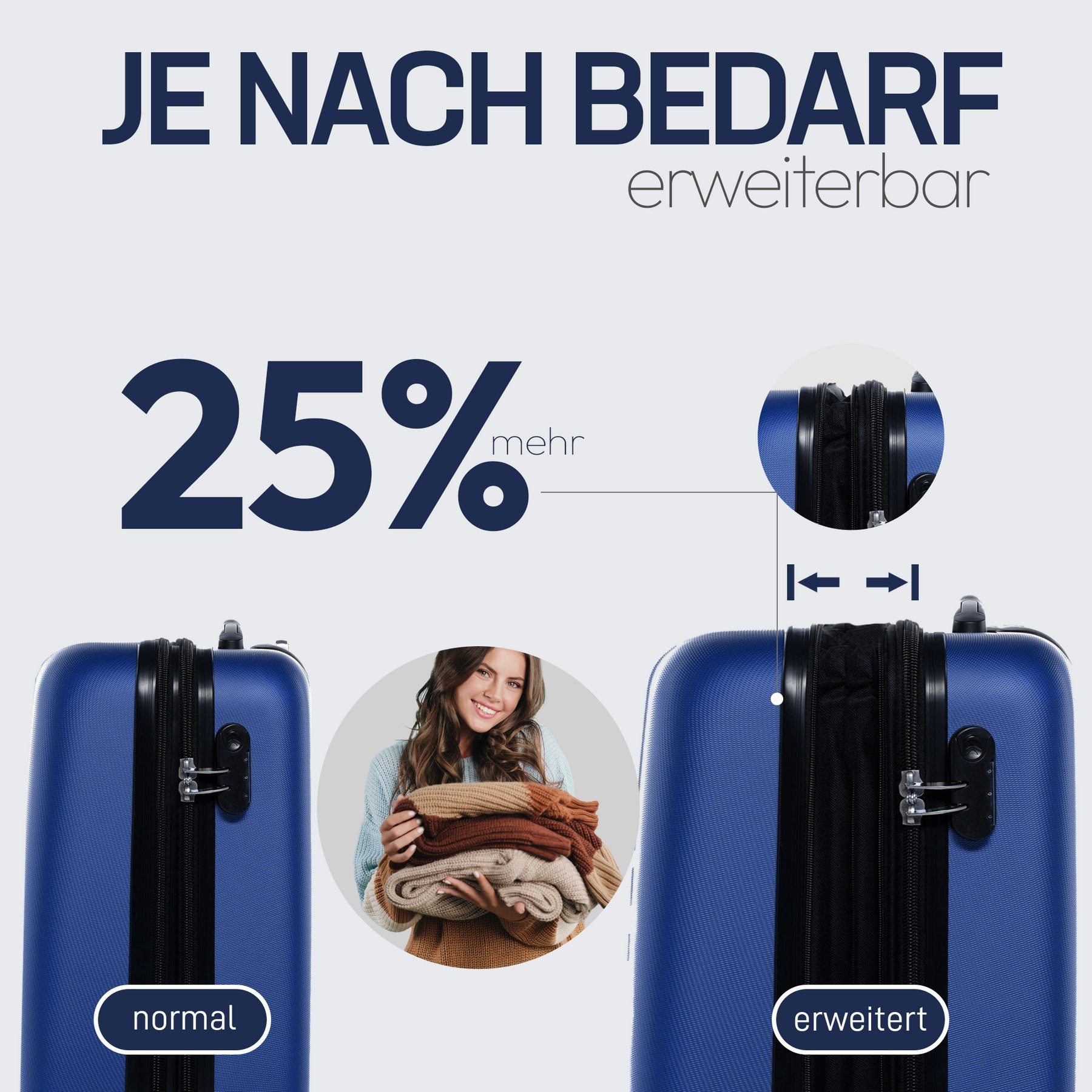 erweiterbar Koffer FERGÉ Toulouse, Trolley Set, 3er Rollen, Hartschale Premium teilig 4 Reisekoffer Rollkoffer Kofferset 3 dunkelblau
