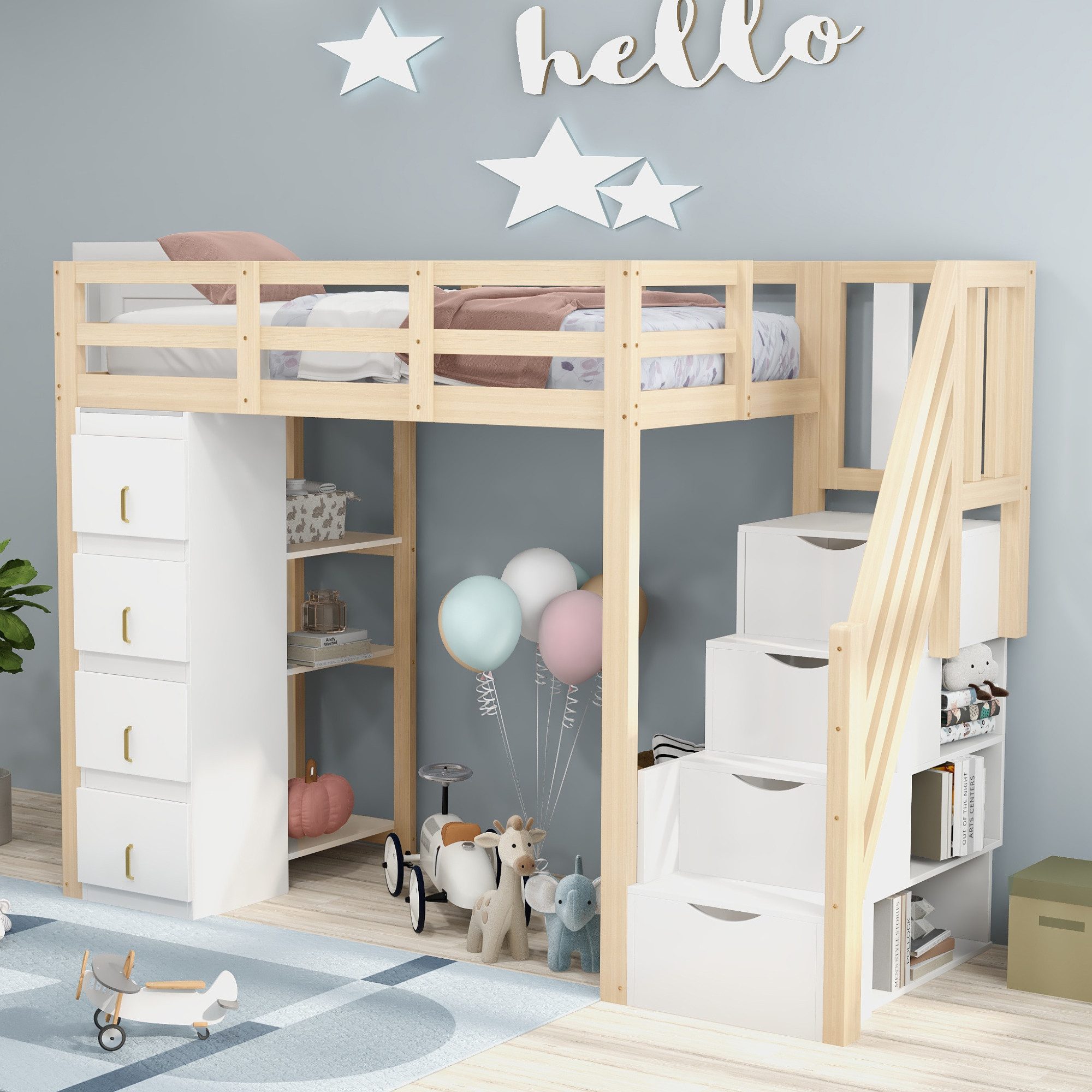 Flieks Hochbett Kinderbett 90x200cm mit Schubladekommode, günstig online kaufen