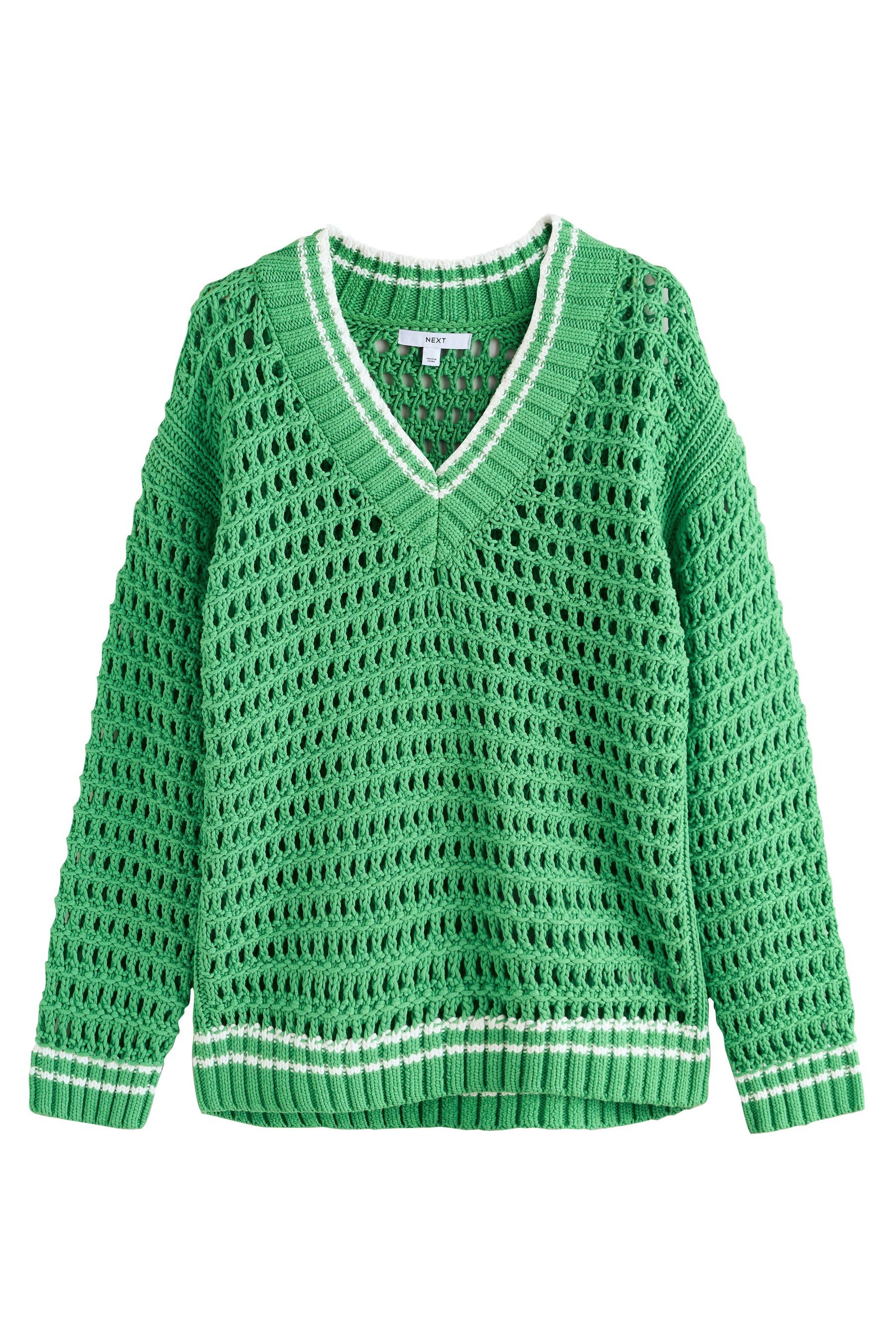 Next V-Ausschnitt-Pullover Strickpullover mit V-Ausschnitt, Mesh + Baumwolle (1-tlg)