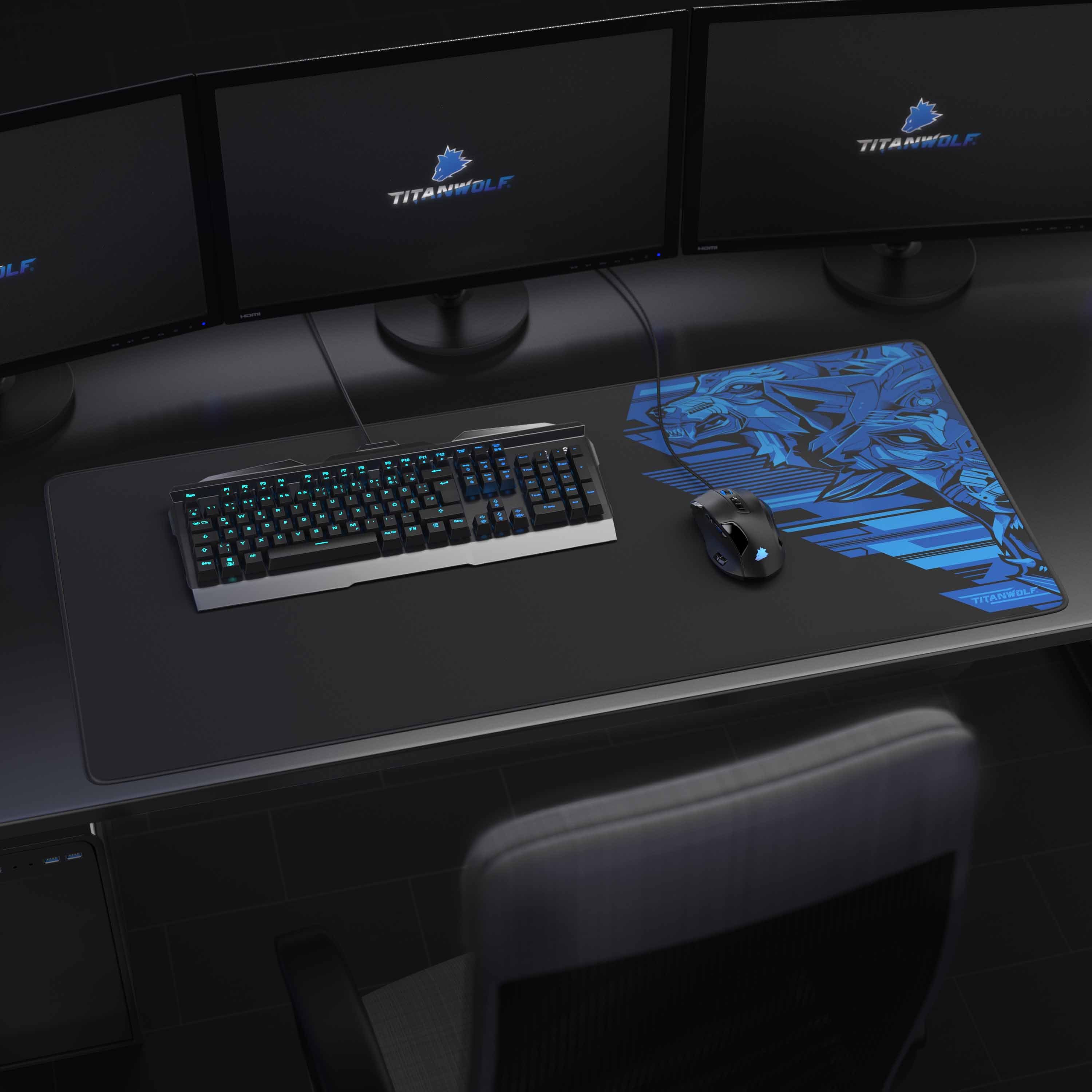 Titanwolf Gaming Mauspad XXL Speed Mousepad 900 x 400 x 3 mm, große Tischunterlage (1-St), rutschfest, abwaschbar, Geschwindigkeit & Präzision, Vector Blau – Bild 3 von 5