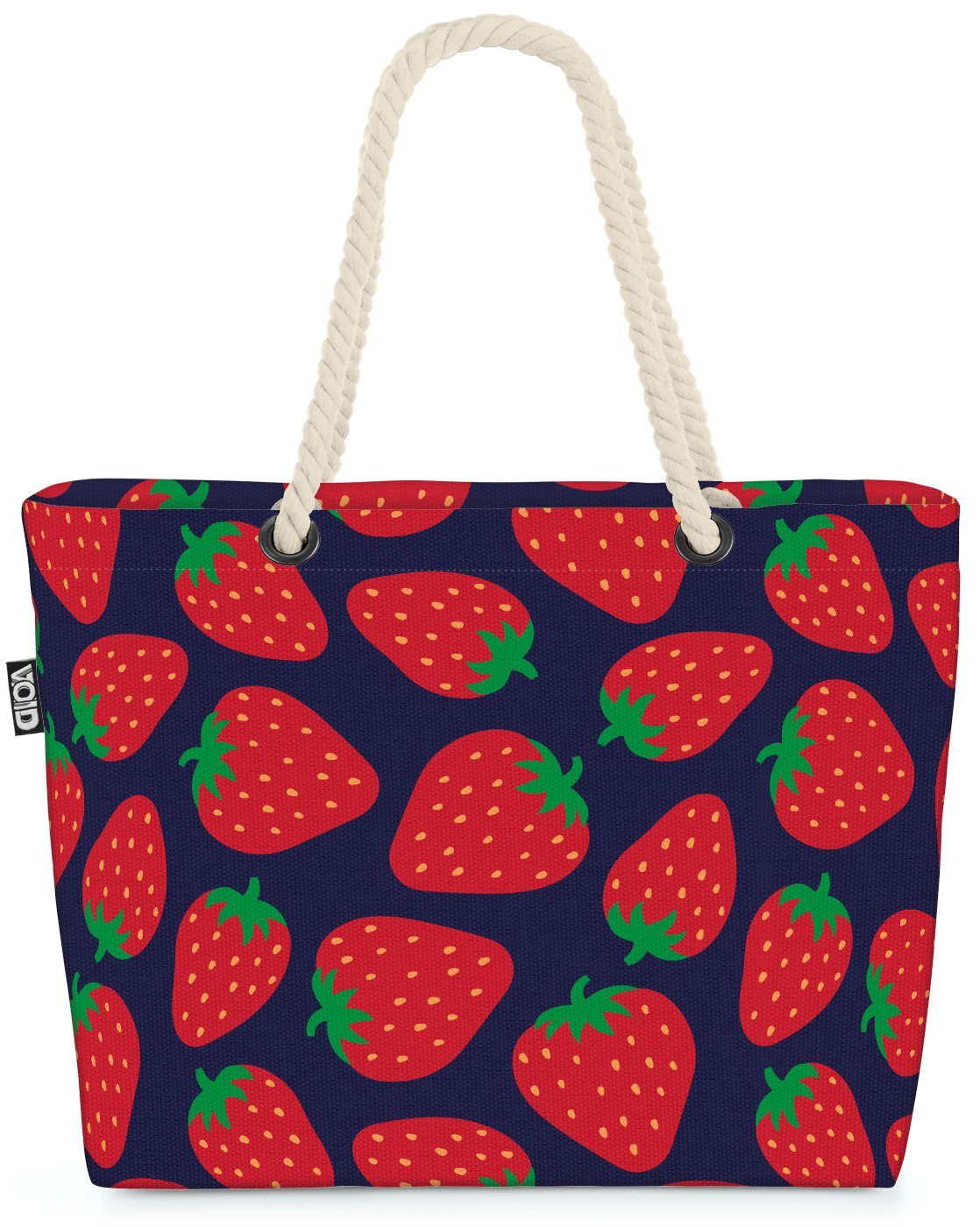 VOID Strandtasche (1-tlg), Erdbeermuster Beach Bag Erdbeeren Beeren Obst Früchte Essen Vitamine Kochen