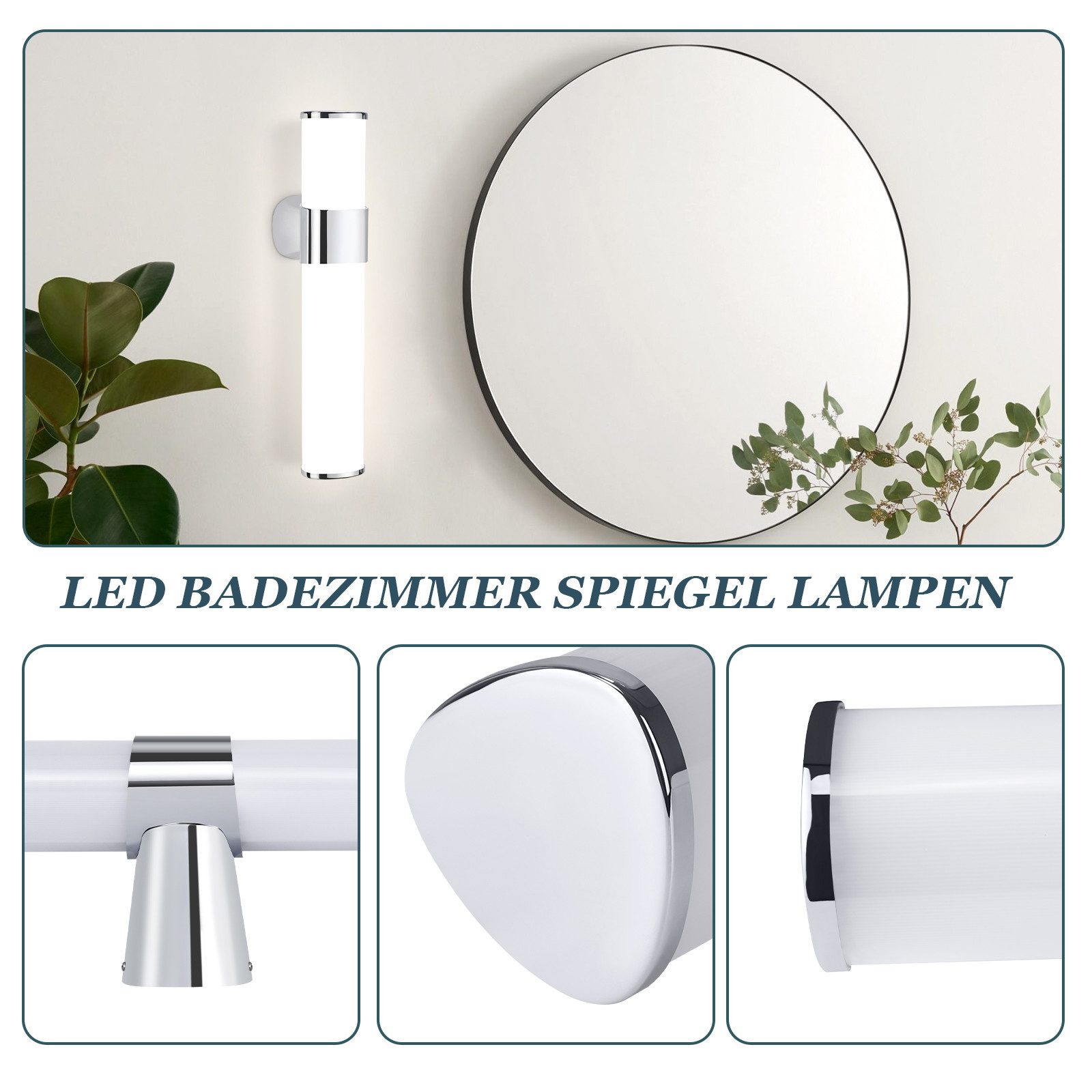 Glitzerlife 2er LED Spiegelleuchte Bad Spiegellampe - 6W 30CM Wandlampe IP44 Wasserdicht Chrom Modern Neutralweiß 4000K Badlampe Wandmontage Für Keller Badschrank_voghion.com