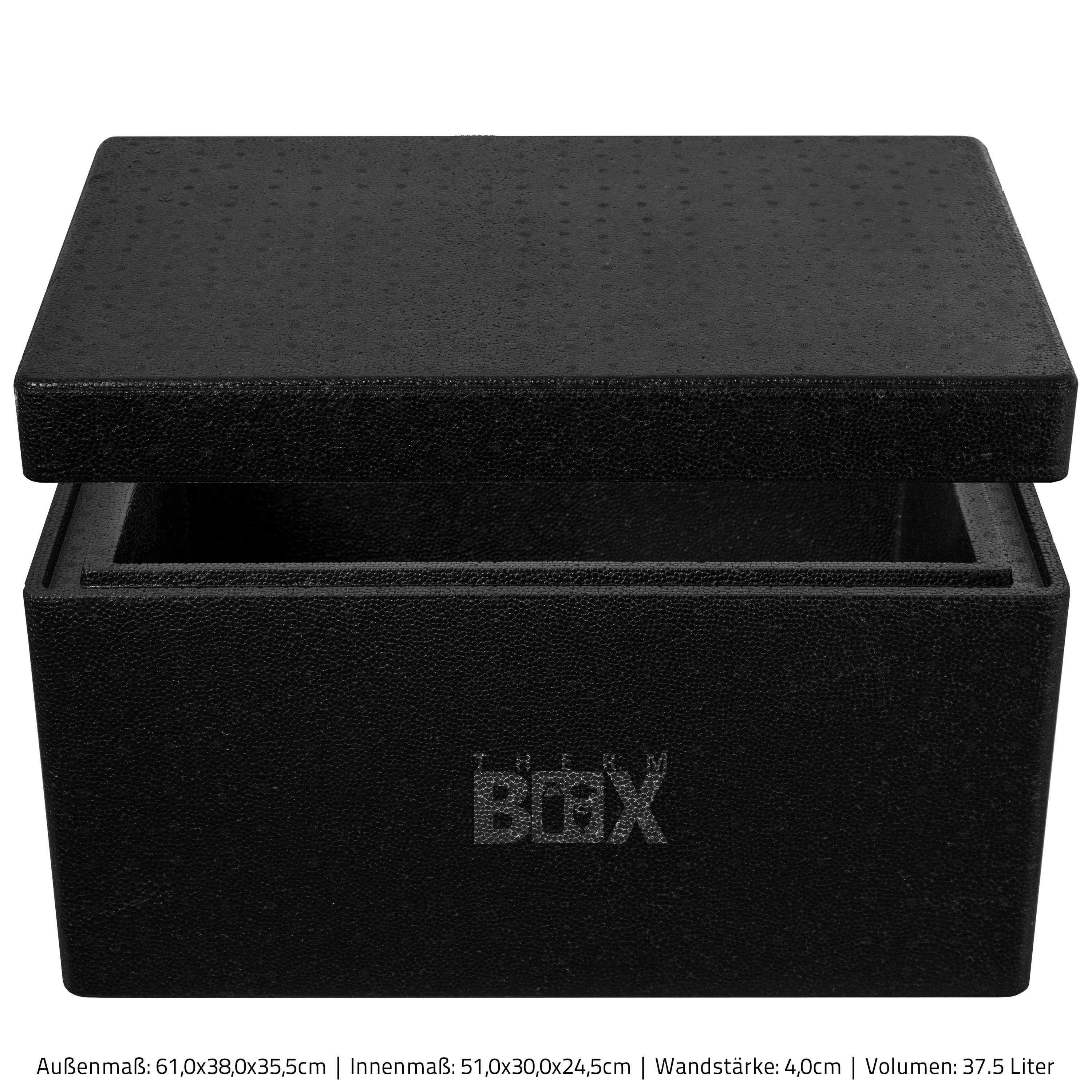 Wiederverwendbar Karton), Innenmaß:51x30x24cm mit Styroporbox Thermobehälter Box Isolierbox Warmhaltebox Kühlbox (0-tlg., 4,0cm Deckel Thermobox Styropor-Piocelan, Wand: 37,5L im Profibox Volumen: THERM-BOX 37B,