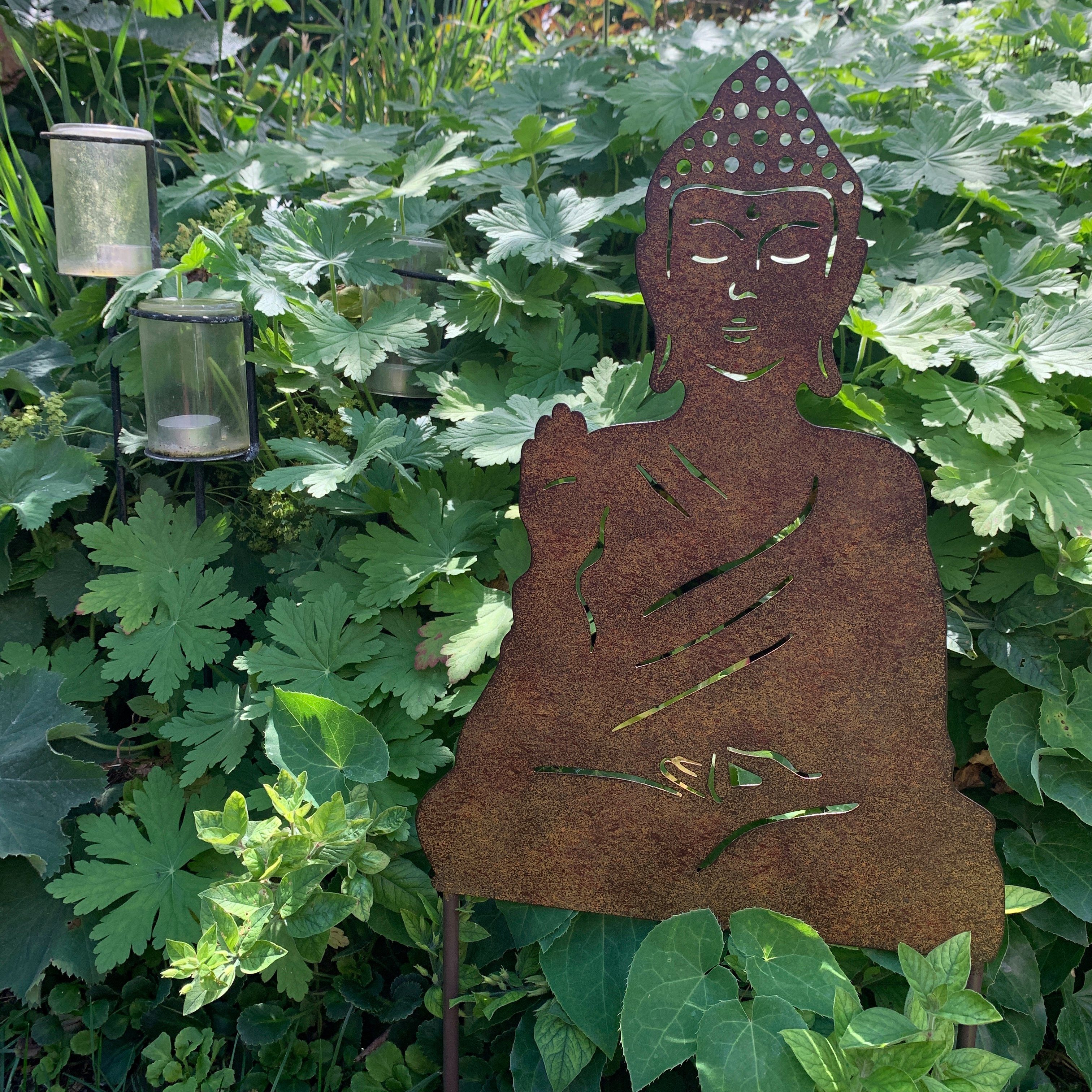 Buddha K&L 65cm Deko Metallschild Shui Roststecker Edelrost Wall Gartenstecker Feng langlebige (Metallstecker) Art Gartenschild