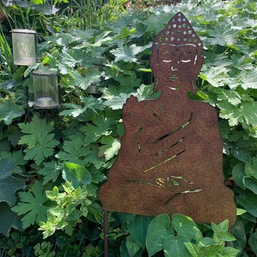 K&L Wall Art Gartenstecker Buddha Gartenschild Edelrost 65cm Roststecker Metallschild (Metallstecker) langlebige Feng Shui Deko