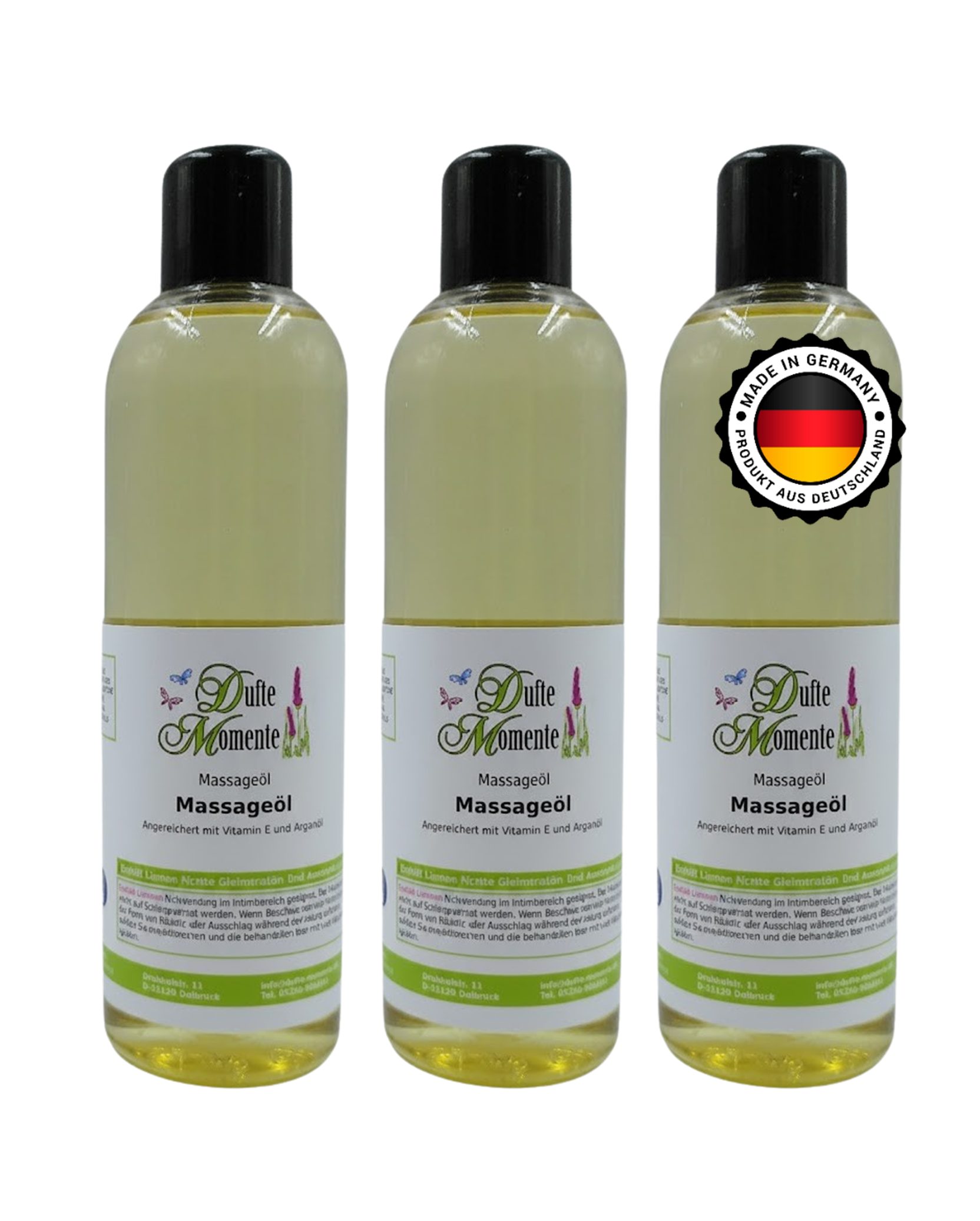 Dufte Momente Massageöl freie Duftwahl 250ml - 3L Set, 3-tlg., hochwertige Pflanzenöle als Basis, vegan und ohne Tierversuche