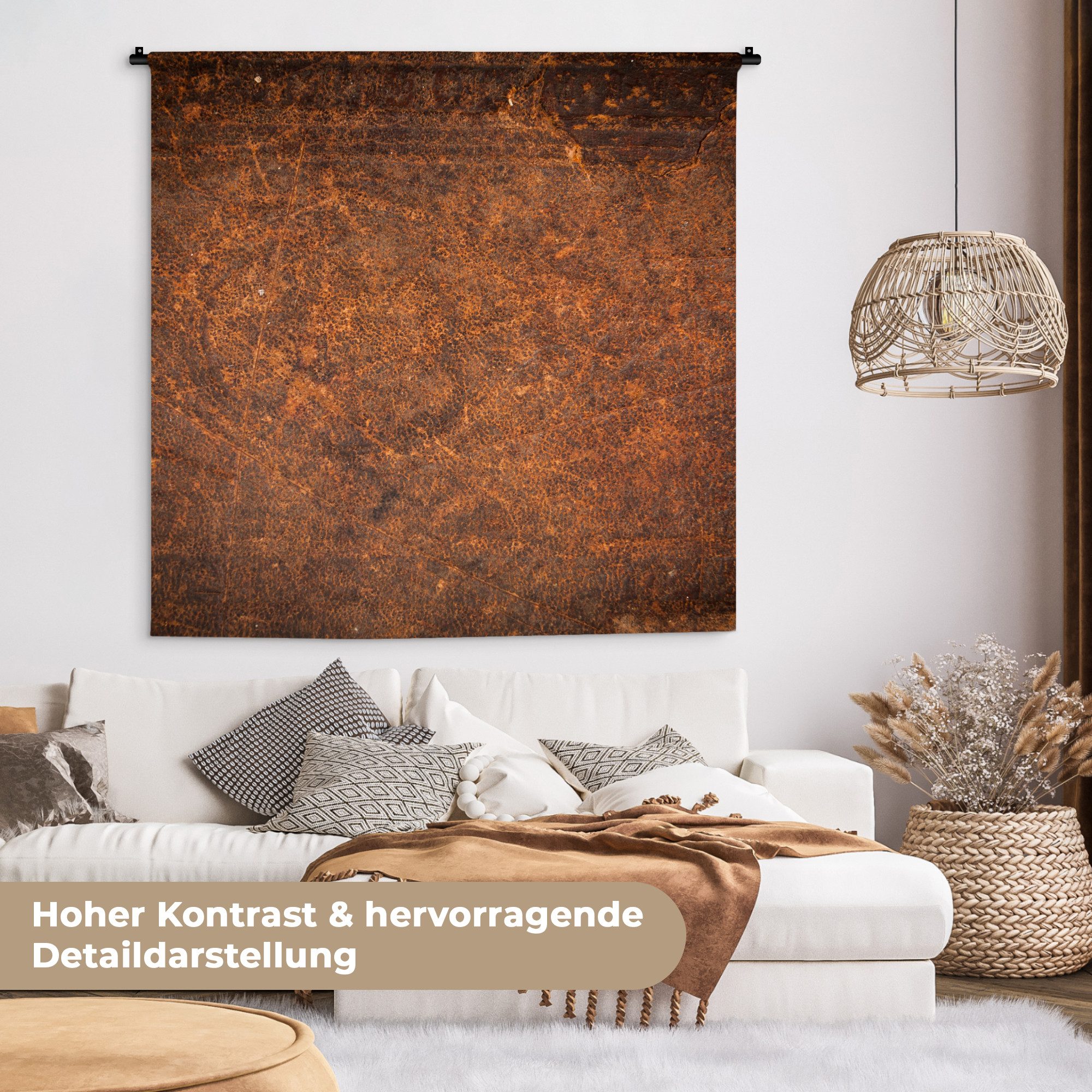 MuchoWow Wandteppich Leder - Textur - Braun - Orange, Quadratisch, Höhe: 3 mm, Wandtuch, Wanddekoobjekt, 120x120 cm