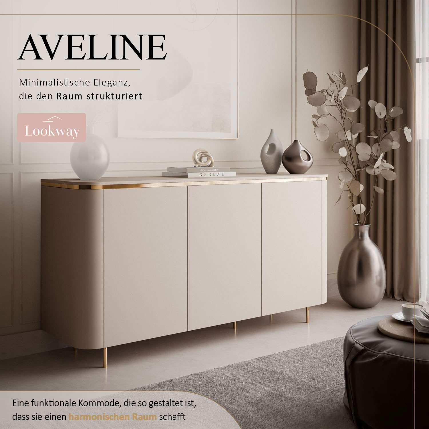 Lookway Kommode AVELINE 140 cm mit LED-Beleuchtung auf geraden Beinen – Bild 2 von 5