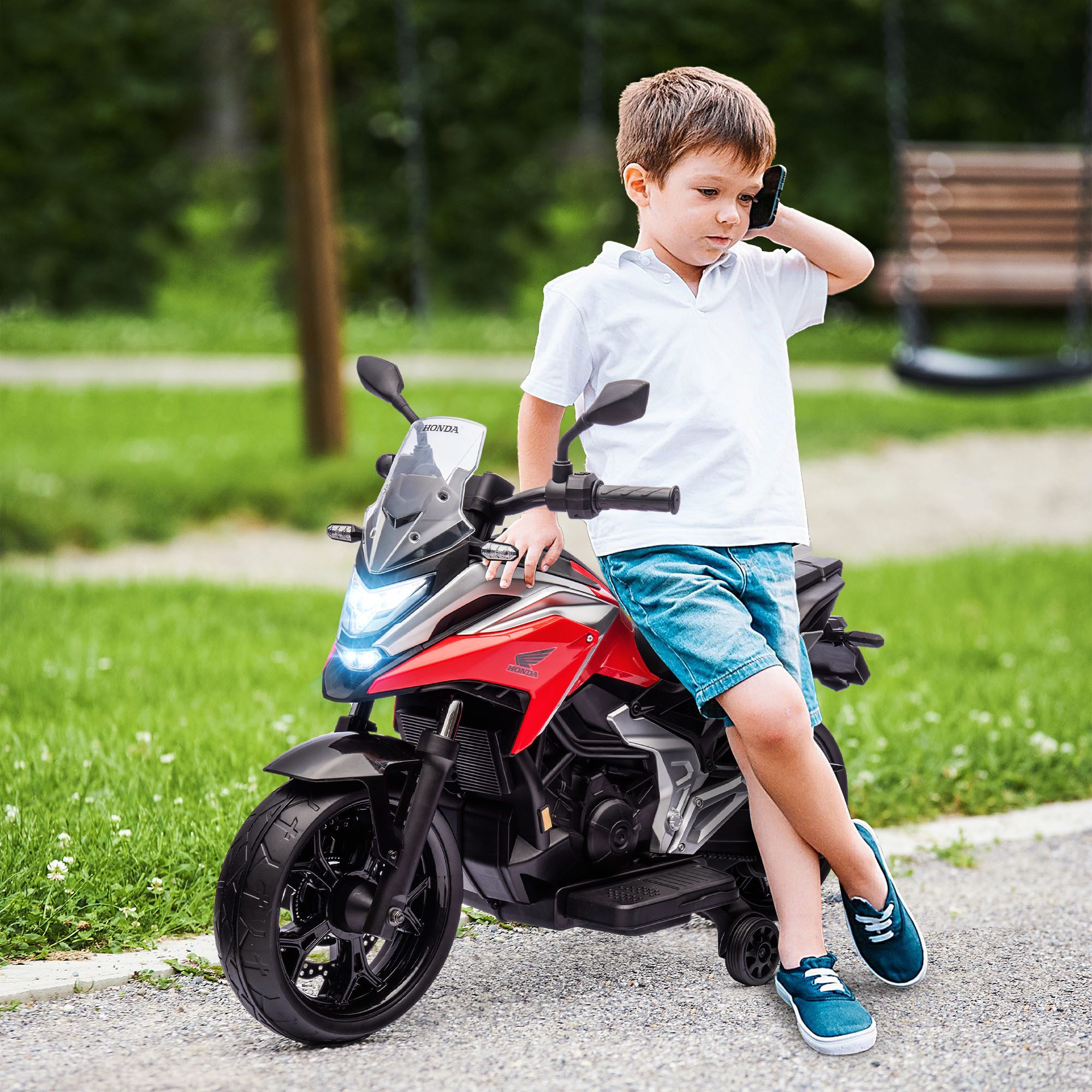 AIYAPLAY Elektro-Kindermotorrad 12V Kindermotorrad mit MP3, USB, LED-Scheinwerfer, Belastbarkeit 30 kg, (1-tlg), für 3-6 Jahre, Rot