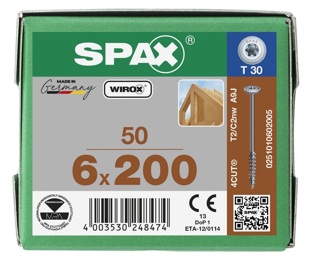 SPAX Spanplattenschraube verzinkt, 6x200 weiß 50 St), mm (Stahl HI.FORCE