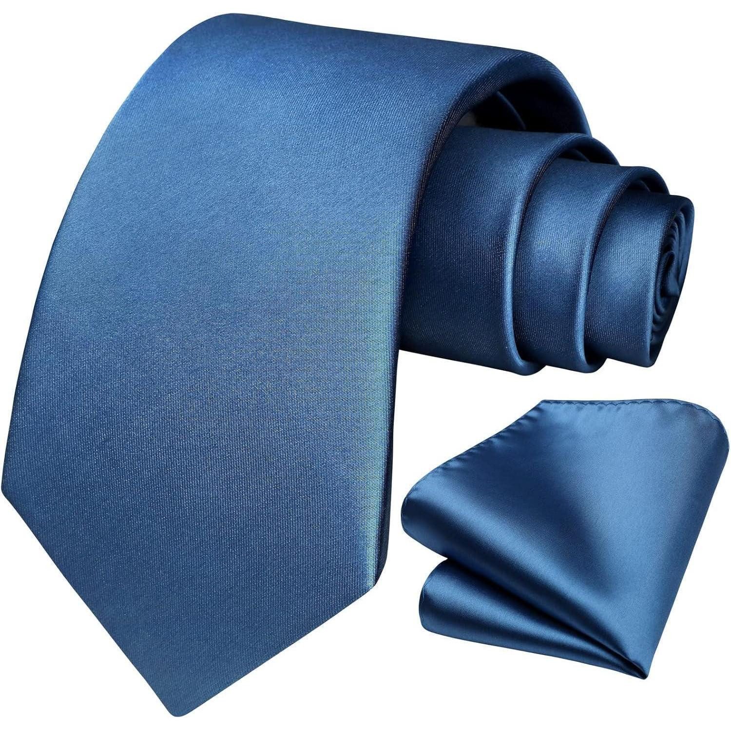 Krawatte Extra lange Einfarbig Blaue Herren Krawatte & Einstecktuch Set