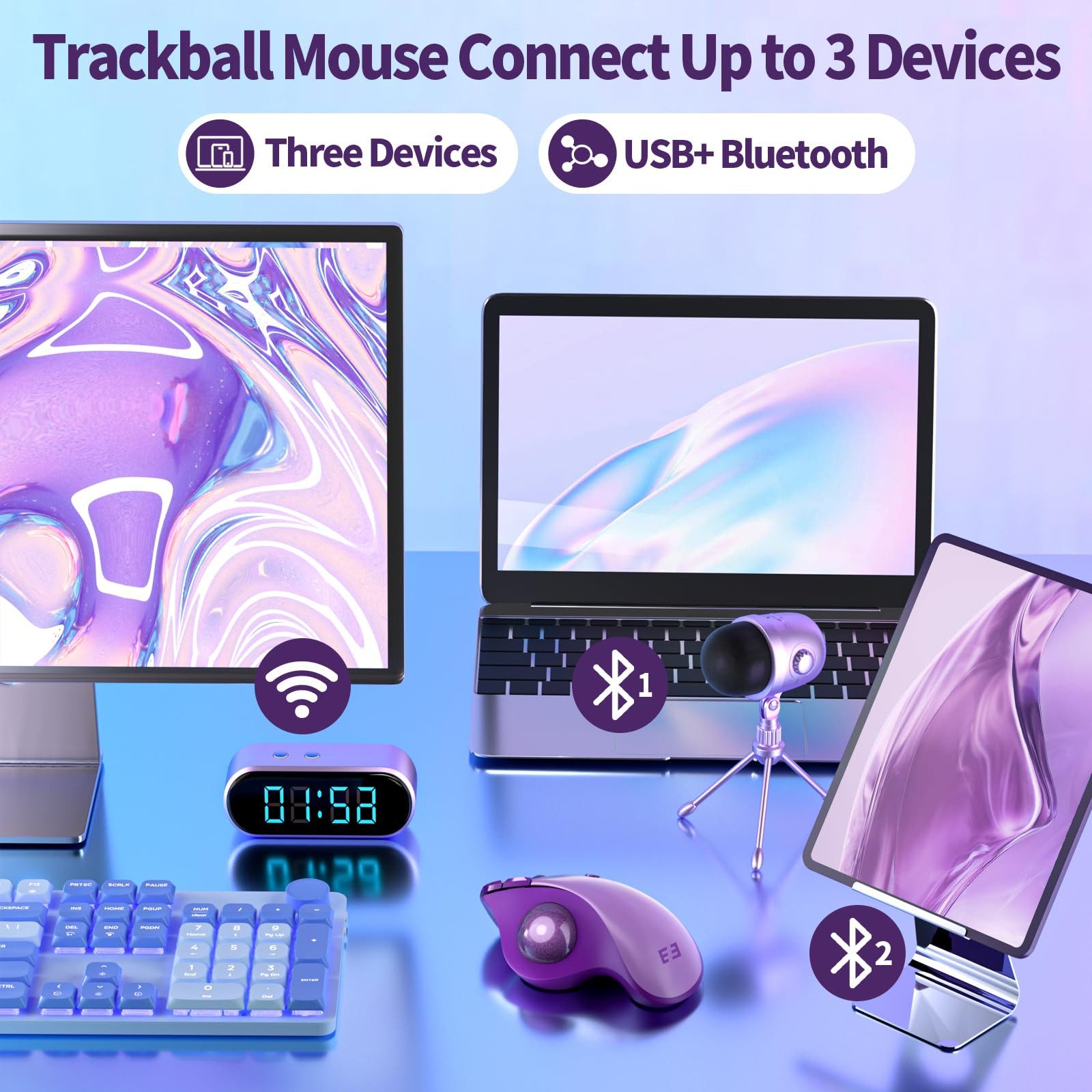 Seenda MOU-301 Kabellose Trackball Maus Maus (Bluetooth, Funk, Ergonomisch, Wiederaufladbar, Multi-Geräte Bluetooth & 2.4G USB)