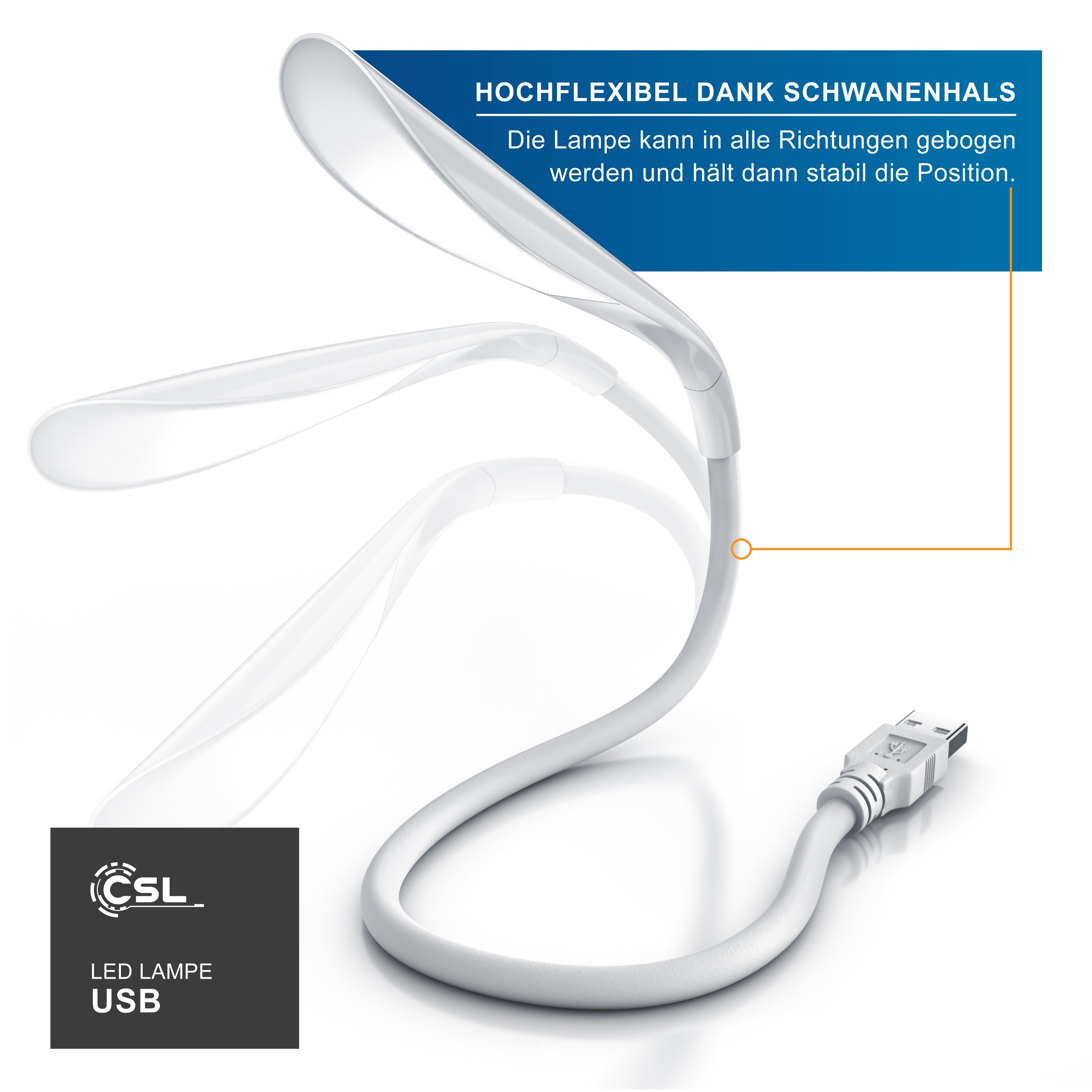LED Lampe mit flexibel Leselampe, LED Schwanenhals Anschluss weiß CSL mit Leselampe USB