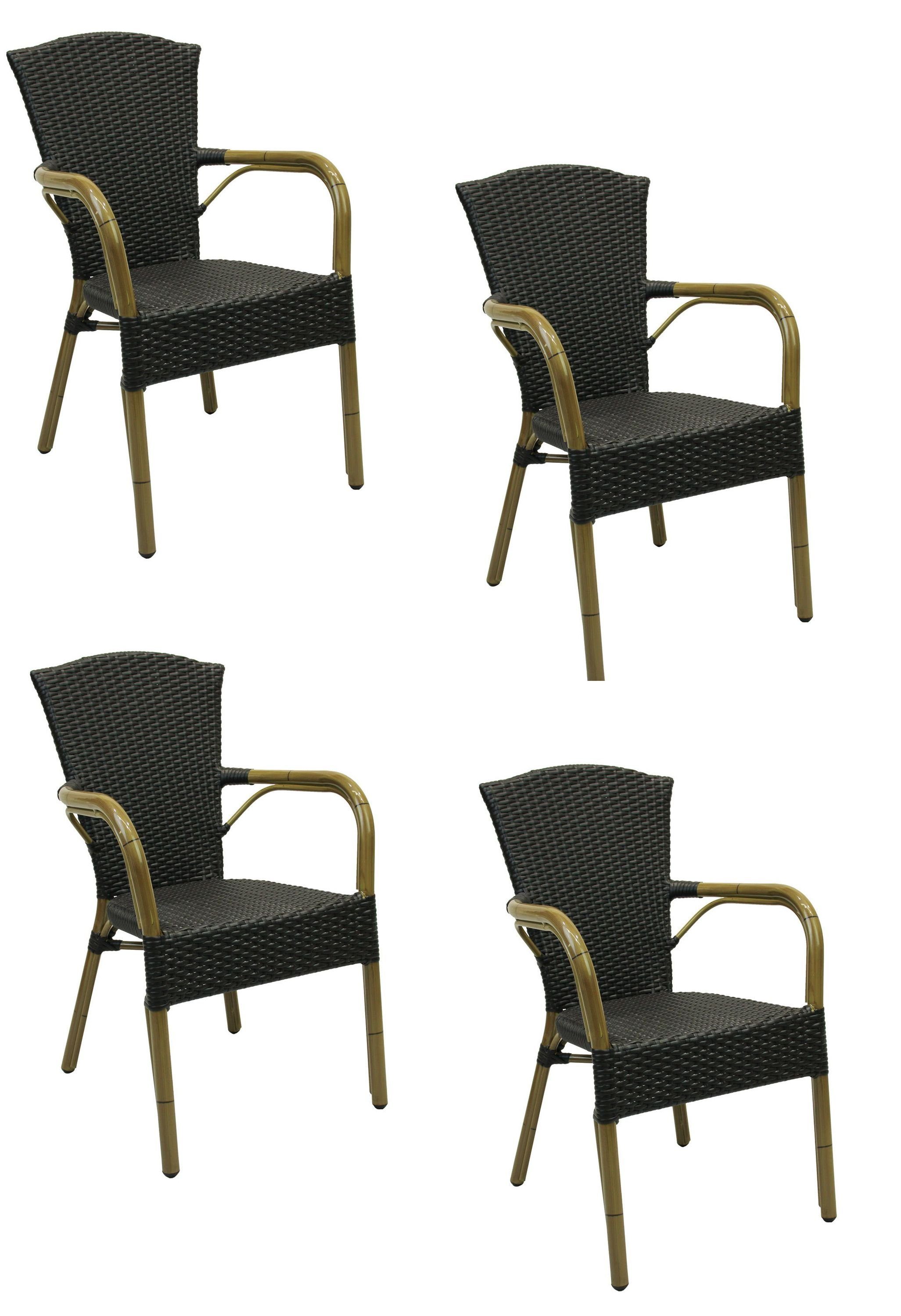 Konway Stapelstuhl COLOMBO (4 St), 4x KONWAY® COLOMBO Stapelsessel Schwarz Polyrattan Sessel black