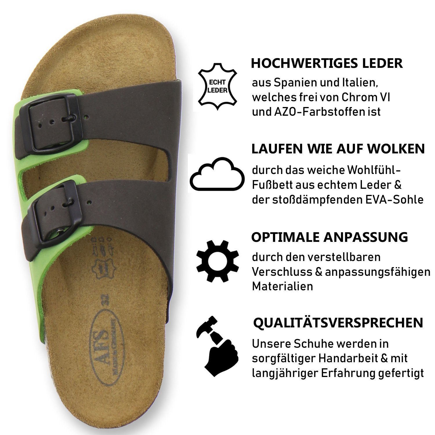 AFS-Schuhe 1100 Pantolette für Kinder aus Leder mit Fußbett, Made in Germany
