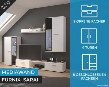 Furnix Schrank-Set Mediawand SARAI Schrank-Set 4-teilig 240x180x40,2 cm ohne LED, mit TV-Schrank, Hochschrank, Hängevitrine, Regal