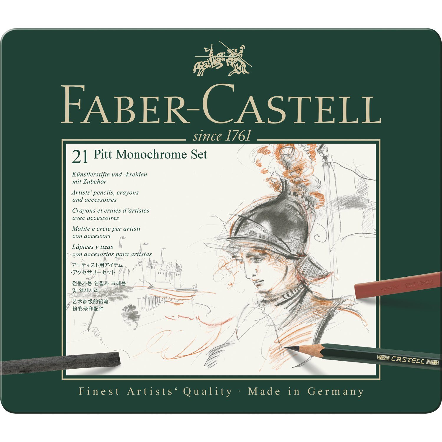 (21-tlg) medium Set Etui, Künstlerstift 21-teiliges Faber-Castell MONOCHROME PITT