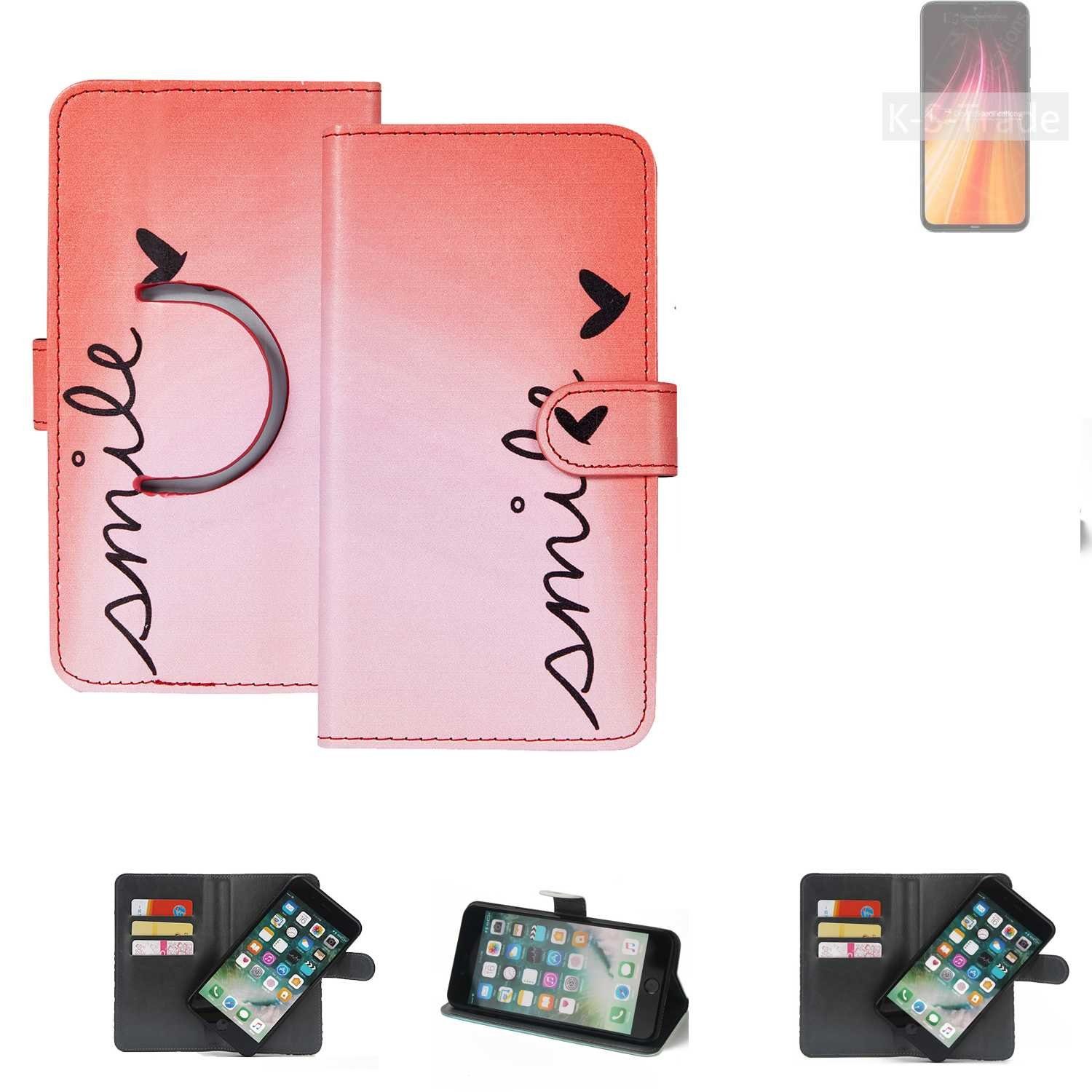 K-S-Trade Handyhülle für Xiaomi Redmi Note 8T, Schutzhülle Handyhülle Hülle cover bookstyle Etui ''smile'' rot