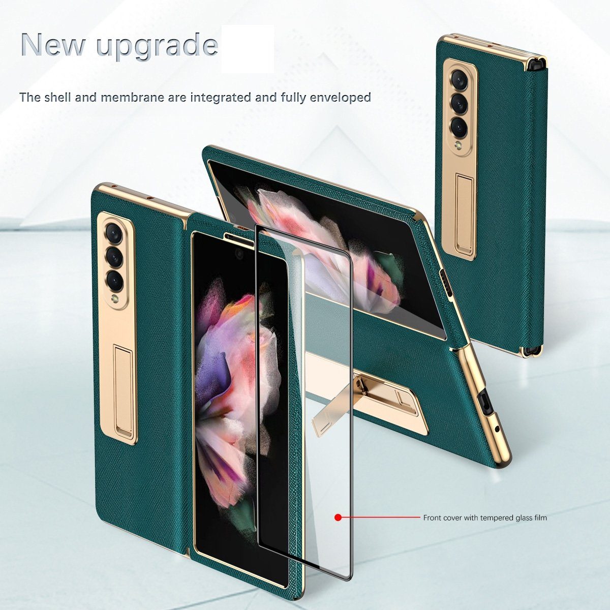Wigento Handyhülle Für Samsung Galaxy Z Fold4 5G Galvanik Linsenrahmen + Hart Glas Handy Tasche Hülle Etuis Schwarz